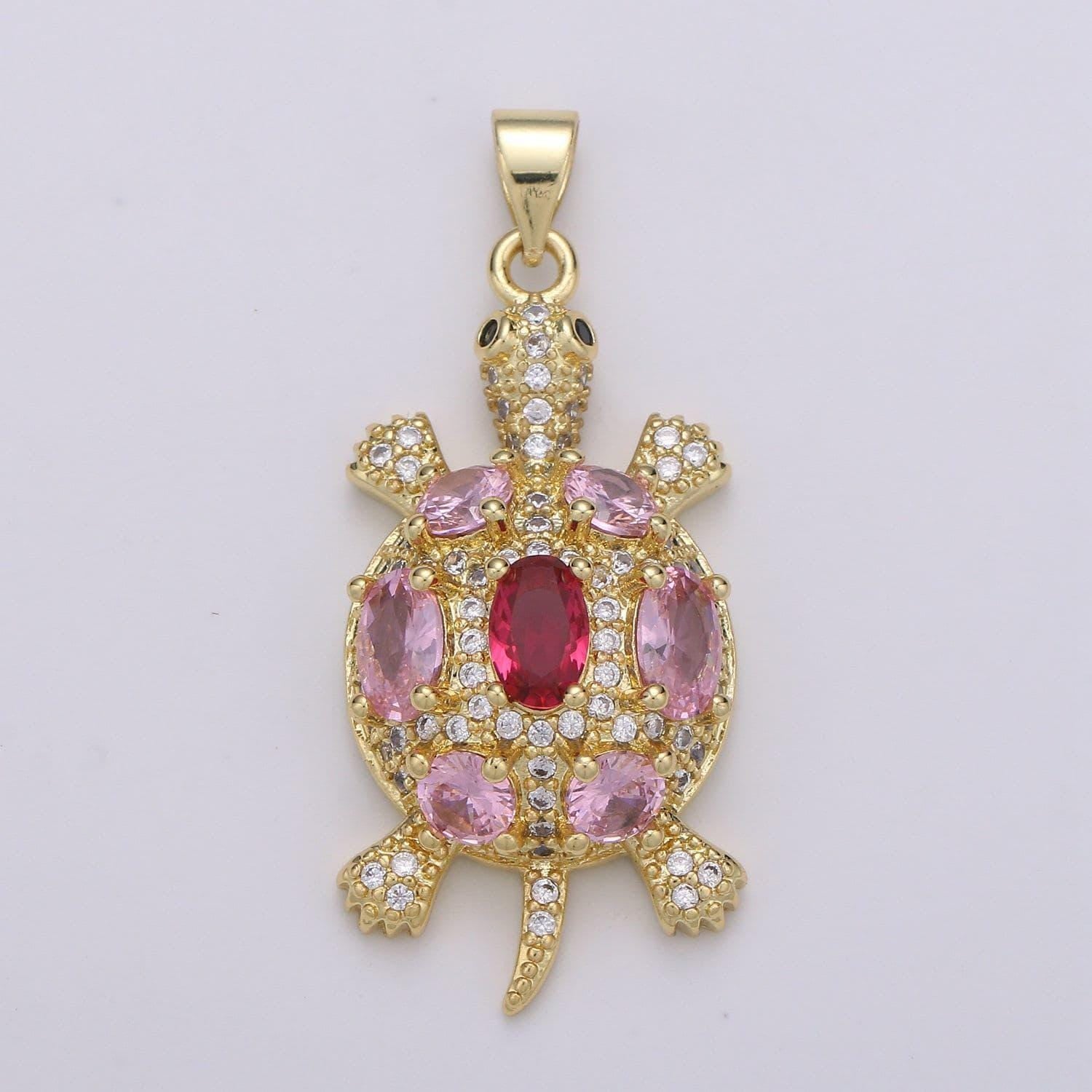 Red tortoise gold micro pave charm, cubic zirconia turtle pendant charm, dainty charm for diy jewelry, 24k gold filled, fpdgf-2093