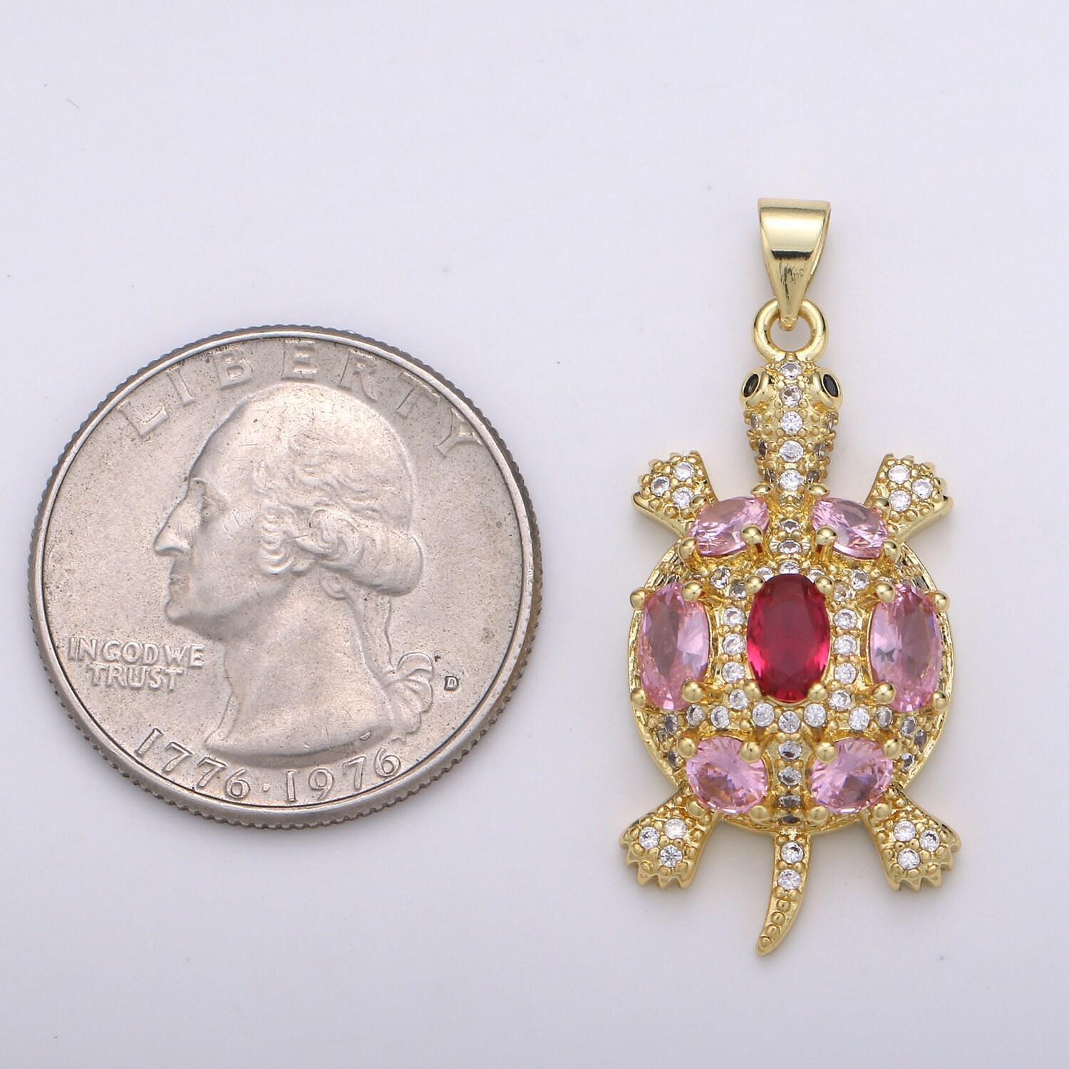 Red tortoise gold micro pave charm, cubic zirconia turtle pendant charm, dainty charm for diy jewelry, 24k gold filled, fpdgf-2093