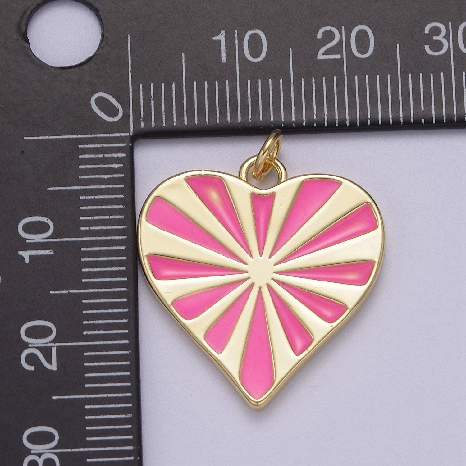 14k gold fill enamel heart shaped pendant, heart radiant pink charm necklace diy jewelry accessories w-180