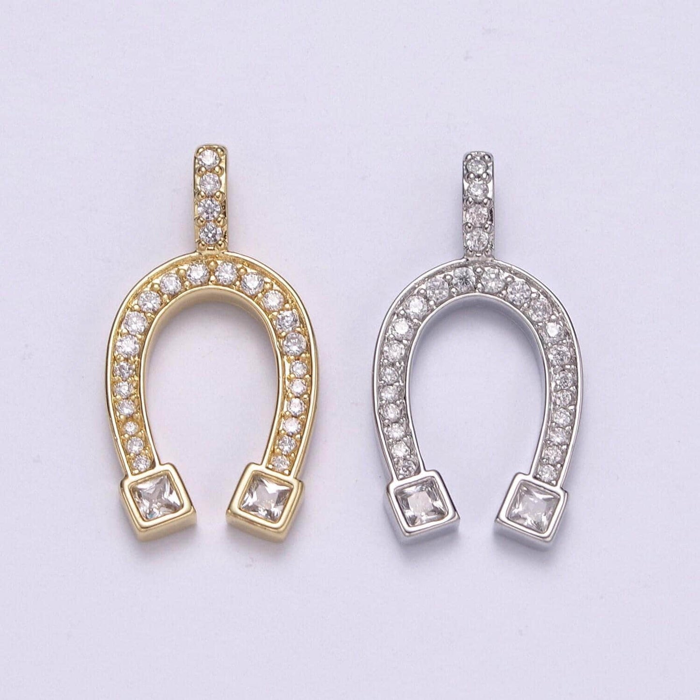 Gold filled horse shoe pendant- dainty cz pave lucky charm cubic horseshoe charm - for necklace bracelet earring component n-534, n-535