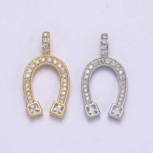 Gold filled horse shoe pendant- dainty cz pave lucky charm cubic horseshoe charm - for necklace bracelet earring component n-534, n-535