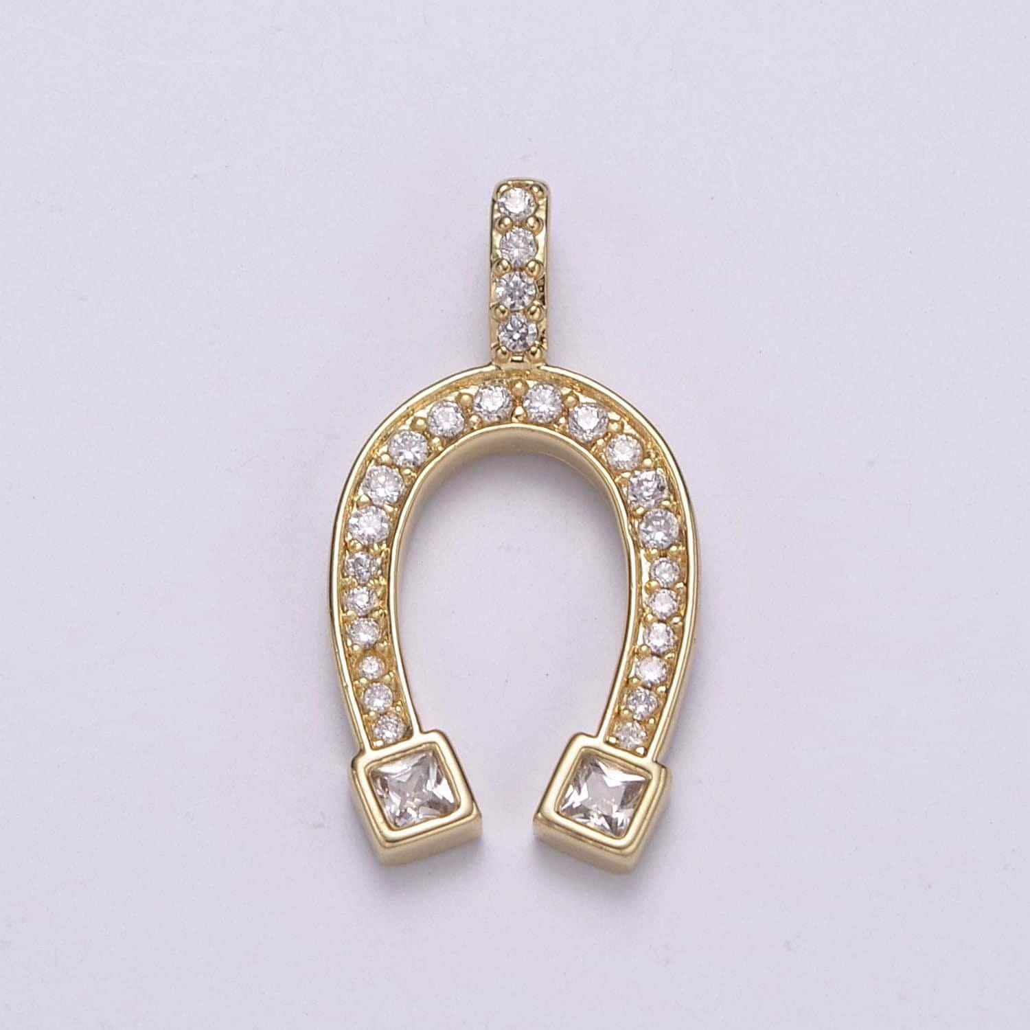 Gold filled horse shoe pendant- dainty cz pave lucky charm cubic horseshoe charm - for necklace bracelet earring component n-534, n-535