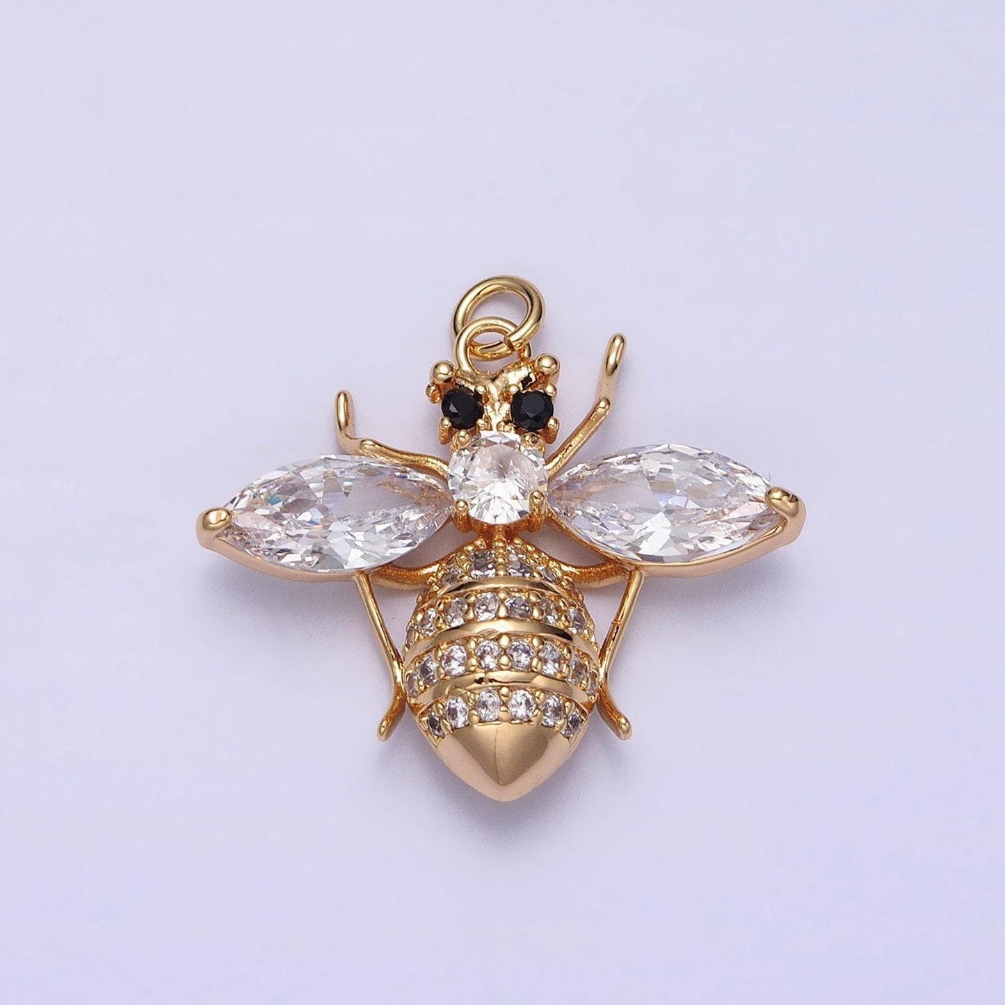 16k gold filled black-eyed bumble queen bee marquise micro paved cz charm in gold & silver fly insect | ac1231 ac1232