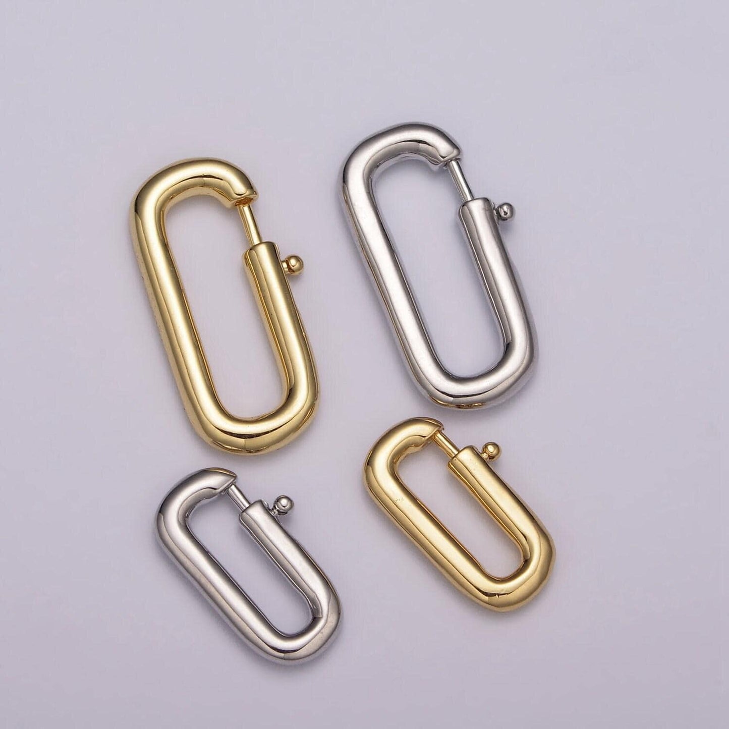 Pull gold spring gate oval clasp, silver open close gate ring, charm holder clasp for connector link bracelet necklace component