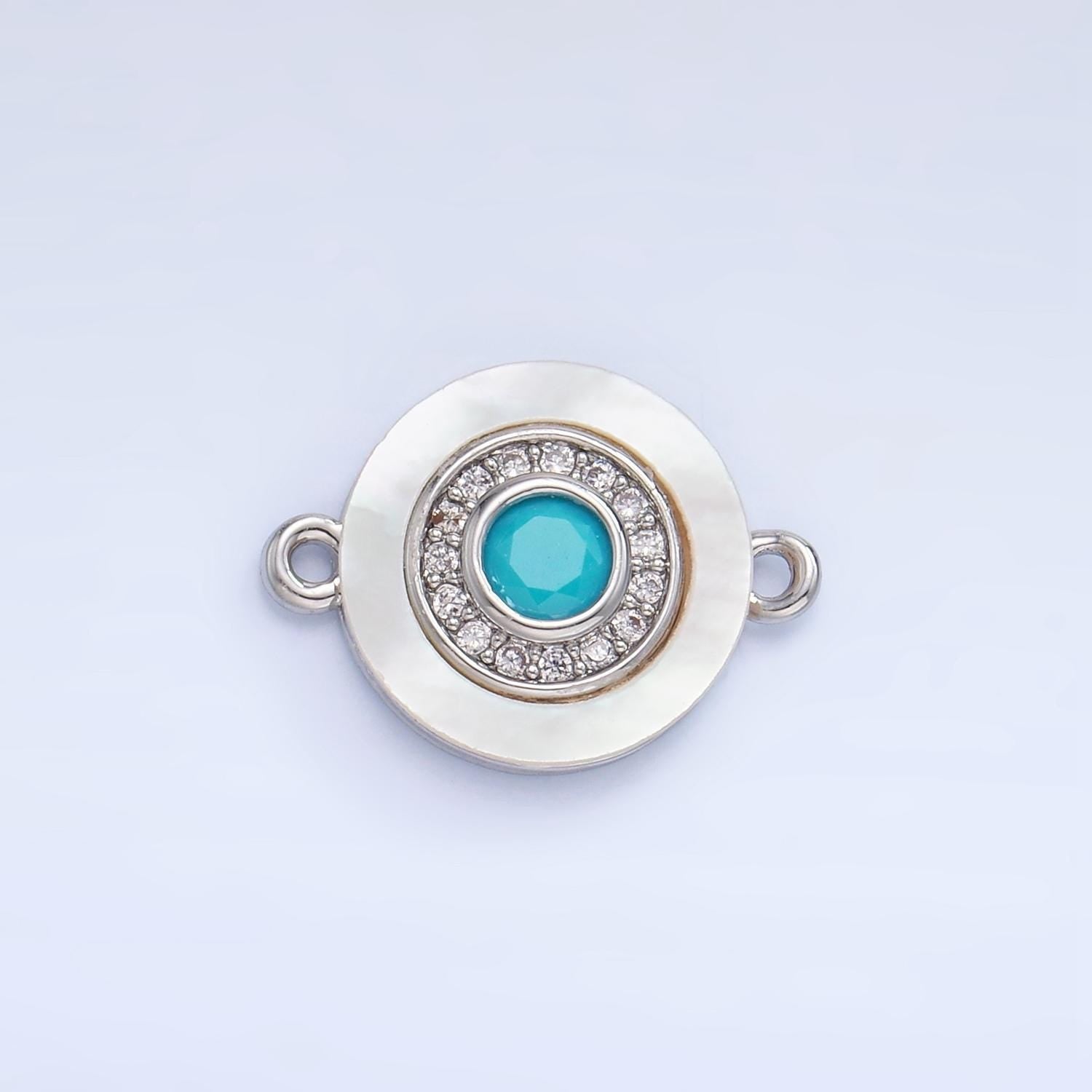 Colorful cz evil eye freshwater pearl gold bezel charm connector, evil eye round shaped gold filled double bail link connector | f823