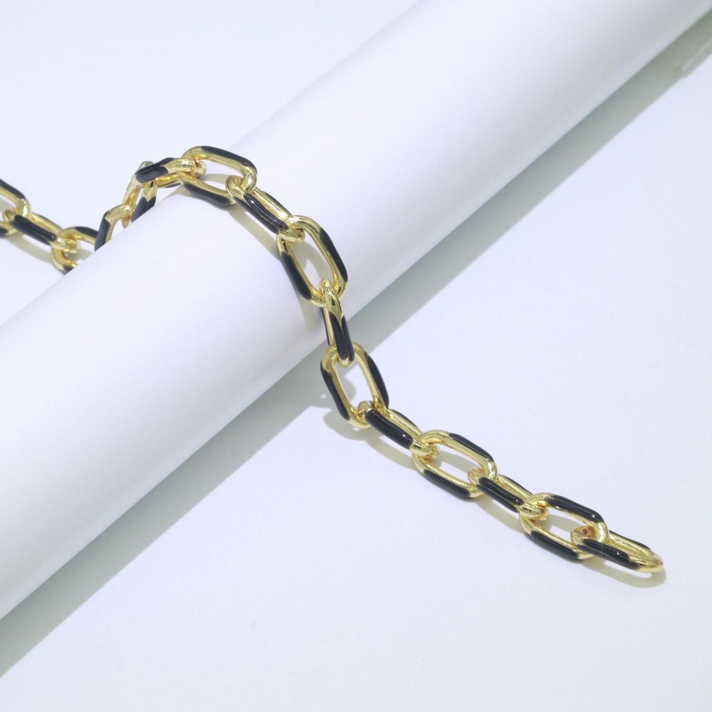 Gold multi color enamel rolo cable paperclip chain by yard, link cable thick elongate chain, wholesale bulk roll chain jewelry 517- 521