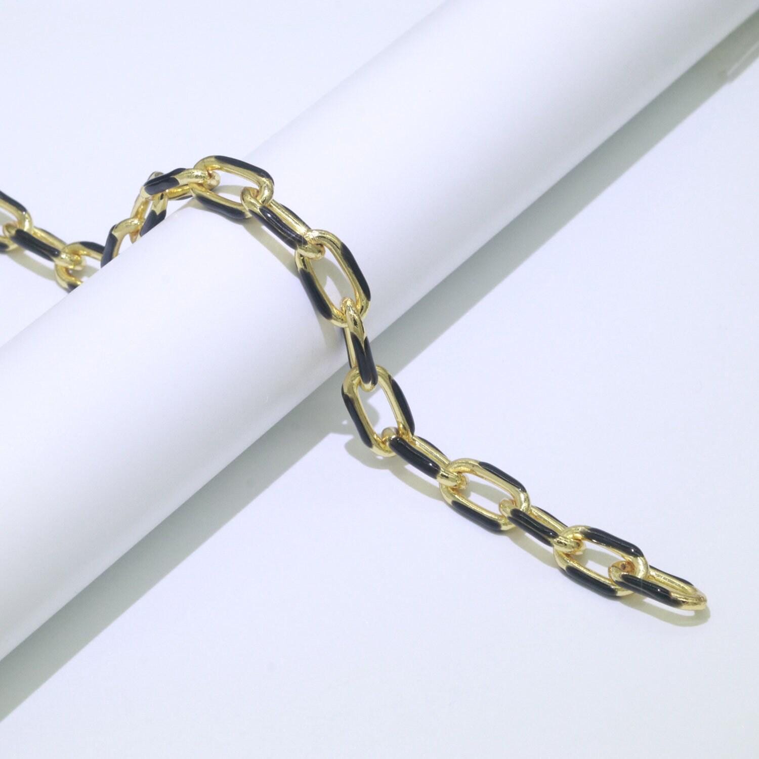 Gold multi color enamel rolo cable paperclip chain by yard, link cable thick elongate chain, wholesale bulk roll chain jewelry 517- 521