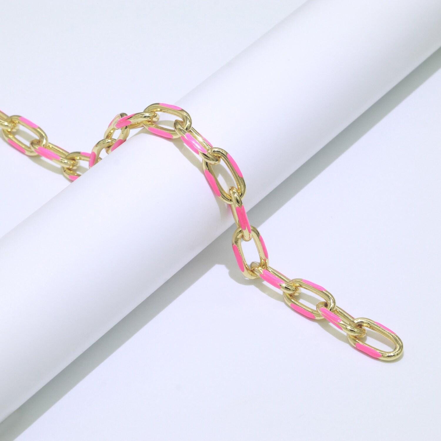 Gold multi color enamel rolo cable paperclip chain by yard, link cable thick elongate chain, wholesale bulk roll chain jewelry 517- 521
