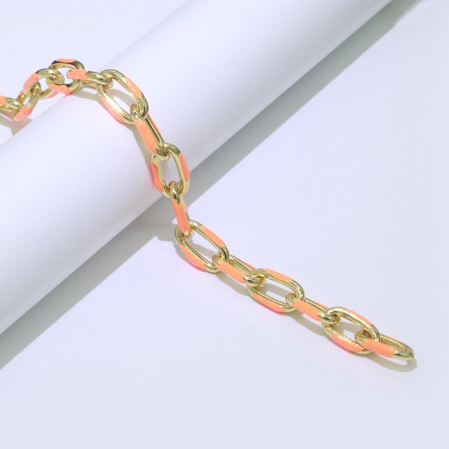 Gold multi color enamel rolo cable paperclip chain by yard, link cable thick elongate chain, wholesale bulk roll chain jewelry 517- 521