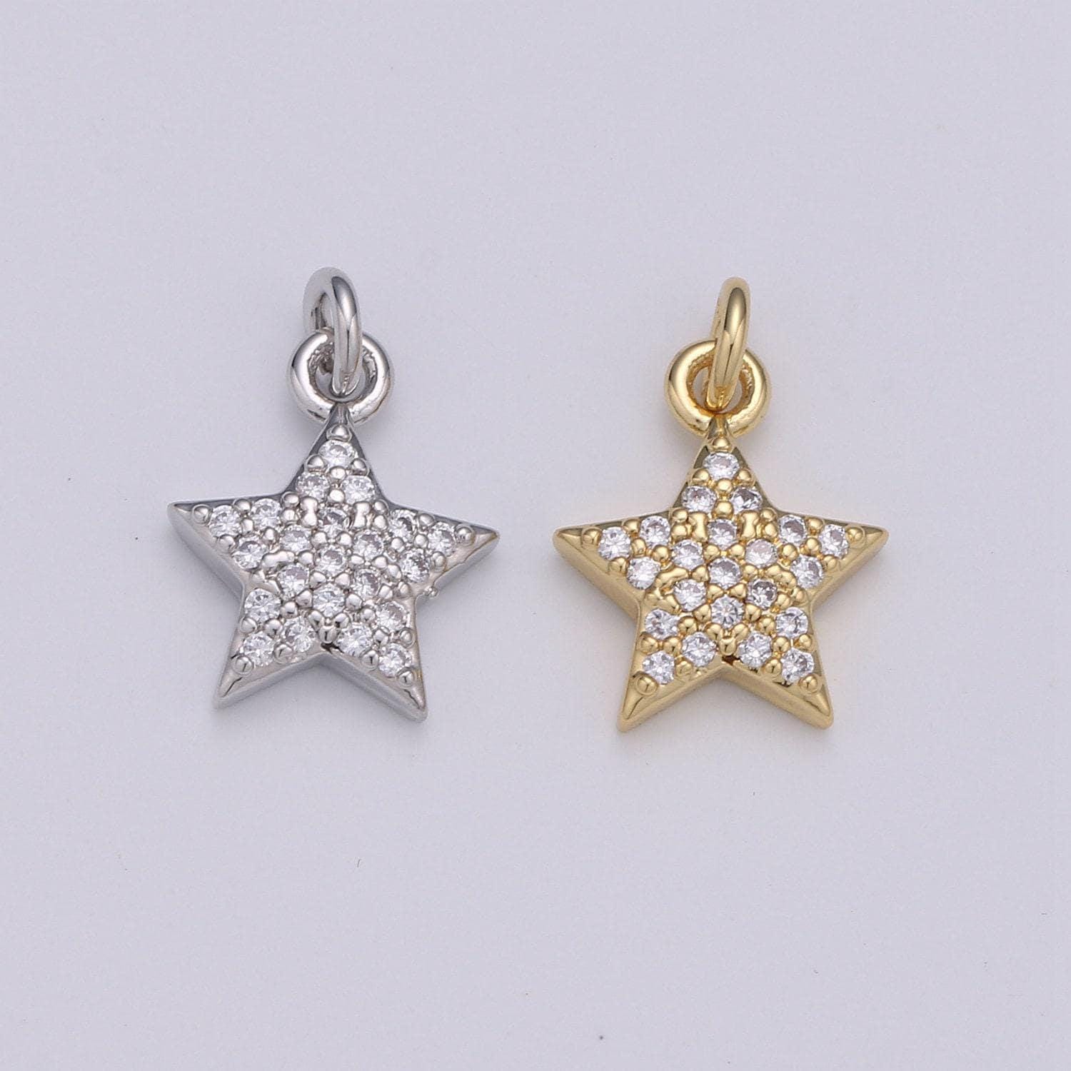10x10mm 24k gold star charms, cubic zirconia charms, micro pave charms, star pendant, cz celestial jewelry micro pave star charm, 1606