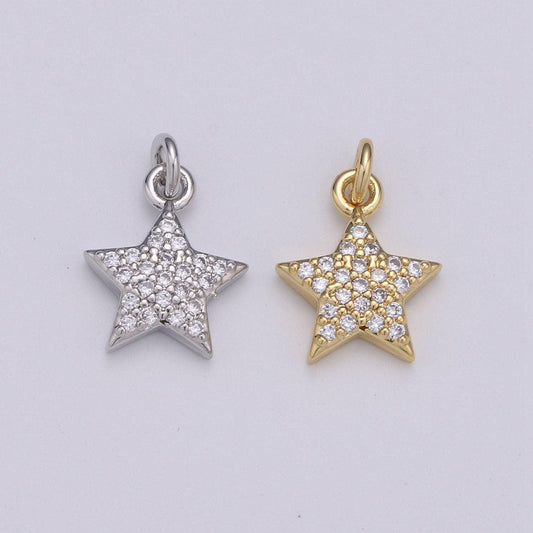 10x10mm 24k gold star charms, cubic zirconia charms, micro pave charms, star pendant, cz celestial jewelry micro pave star charm, 1606