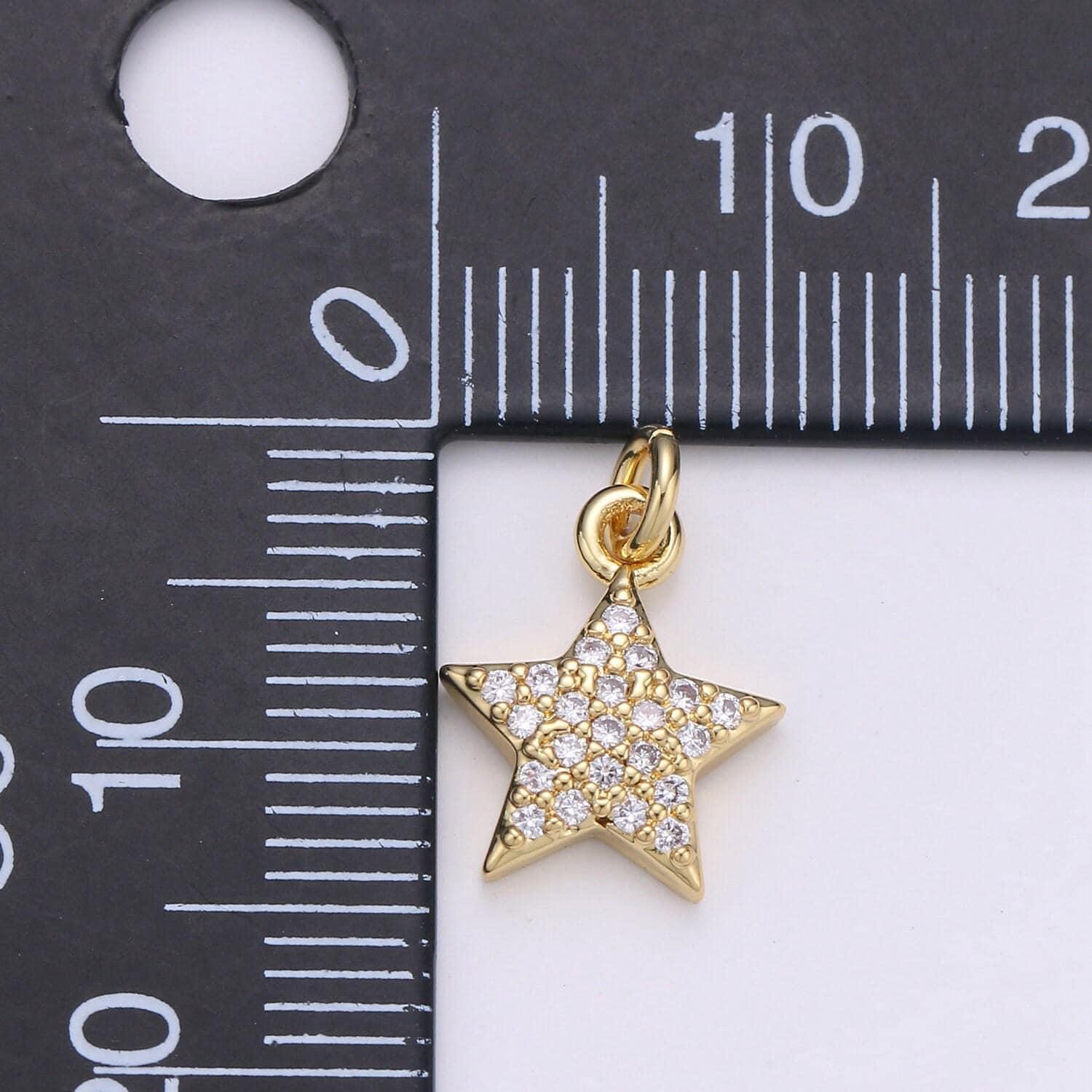 10x10mm 24k gold star charms, cubic zirconia charms, micro pave charms, star pendant, cz celestial jewelry micro pave star charm, 1606