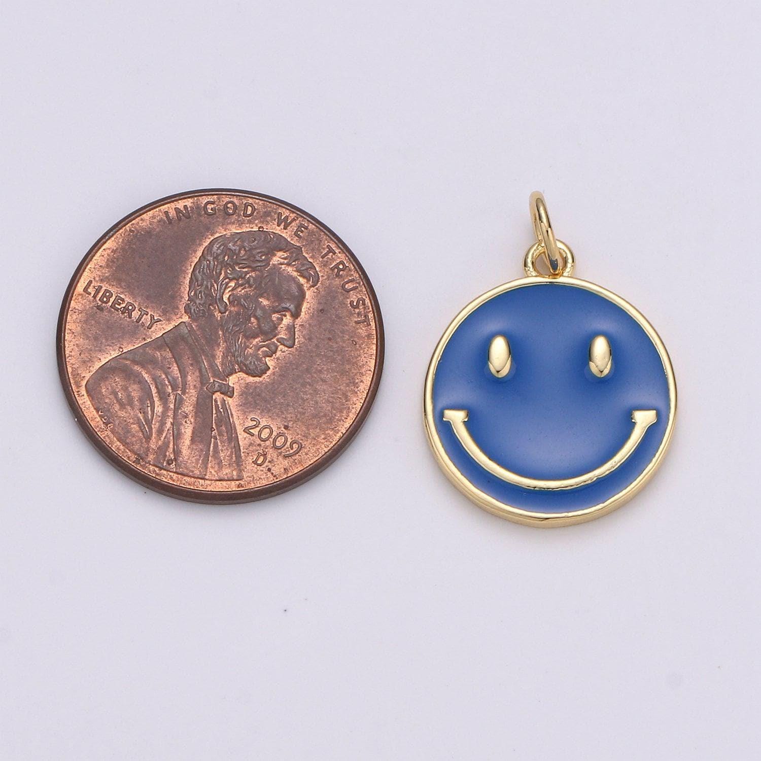 1pc enamel happy face charm, gold smile happy face charms,orange, green, pink, purple dainty smile charm, emoji charm, diy craft pendant