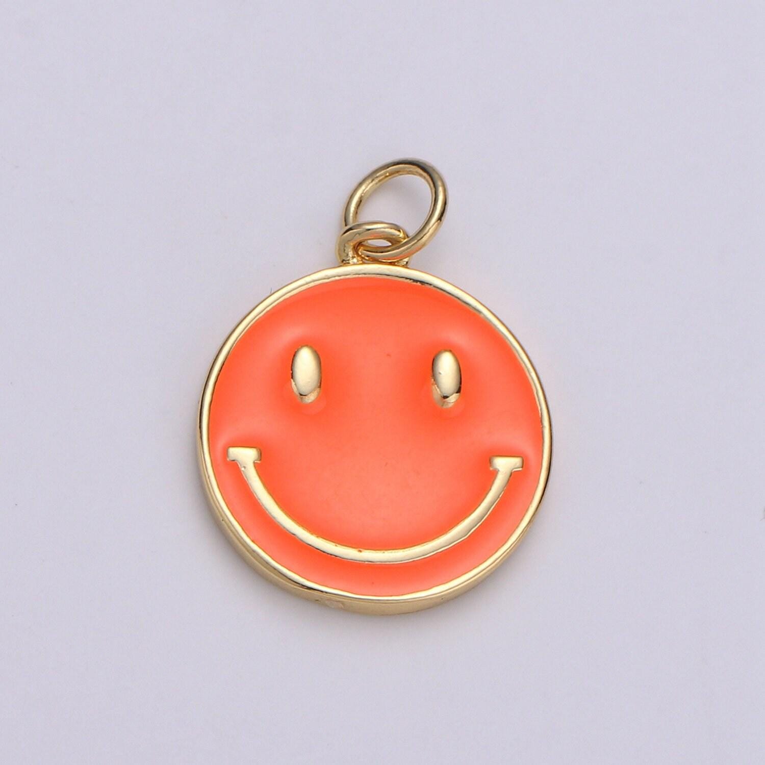 1pc enamel happy face charm, gold smile happy face charms,orange, green, pink, purple dainty smile charm, emoji charm, diy craft pendant