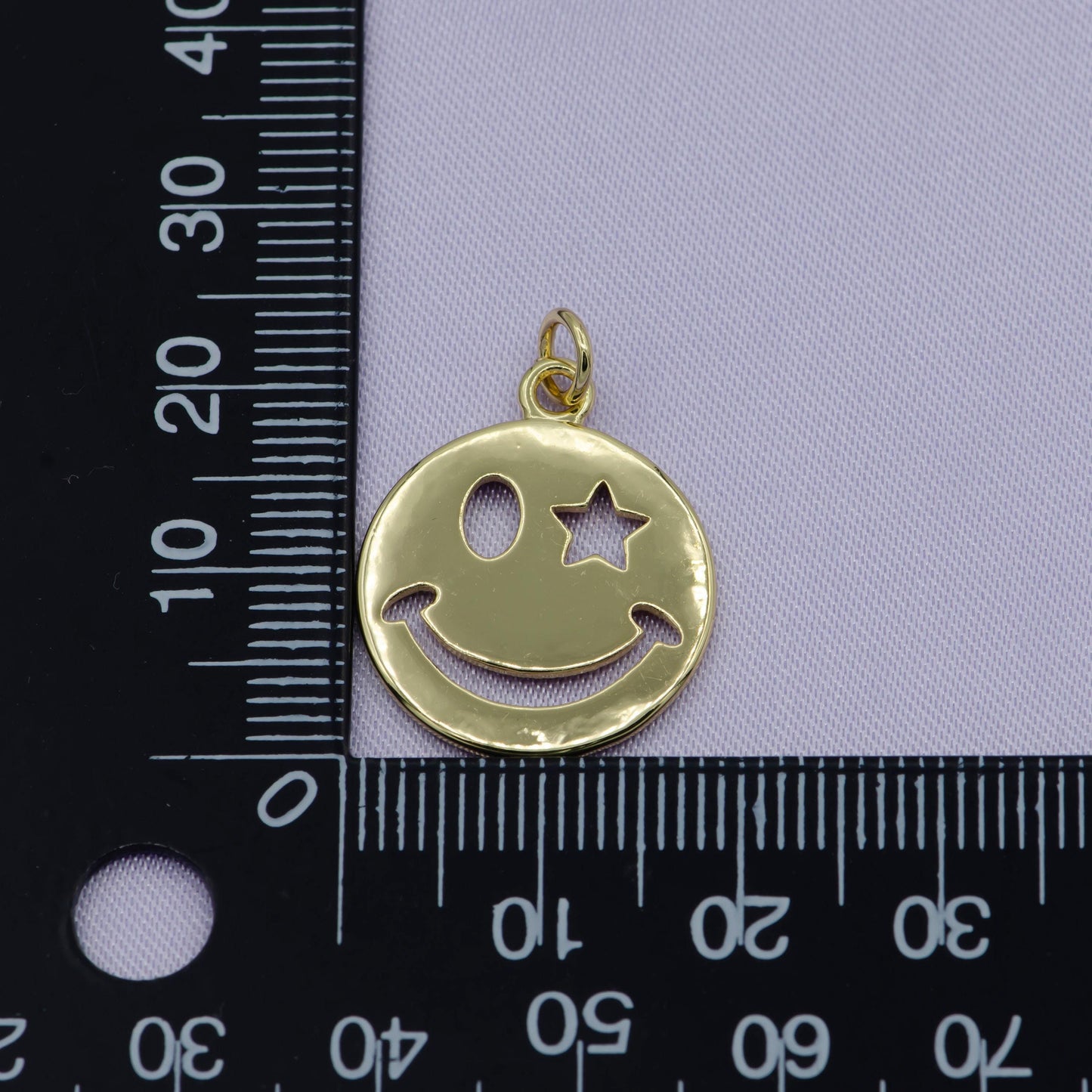 Dainty gold happy face charm, gold smile face charms, emoticon wink face in gold round charm, dainty smile charm summer trend jewelry