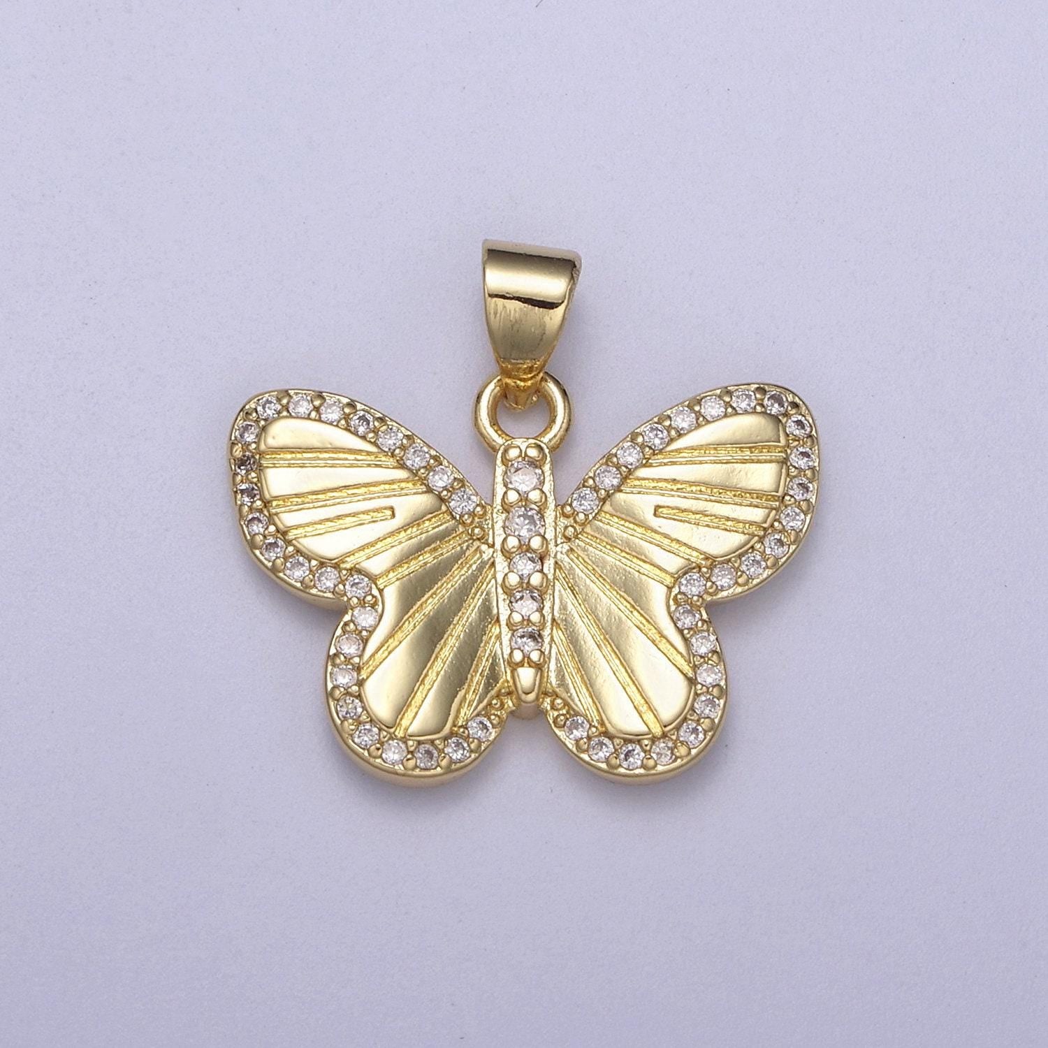 Dainty gold fill butterfly pendant with cz animal charm h-143