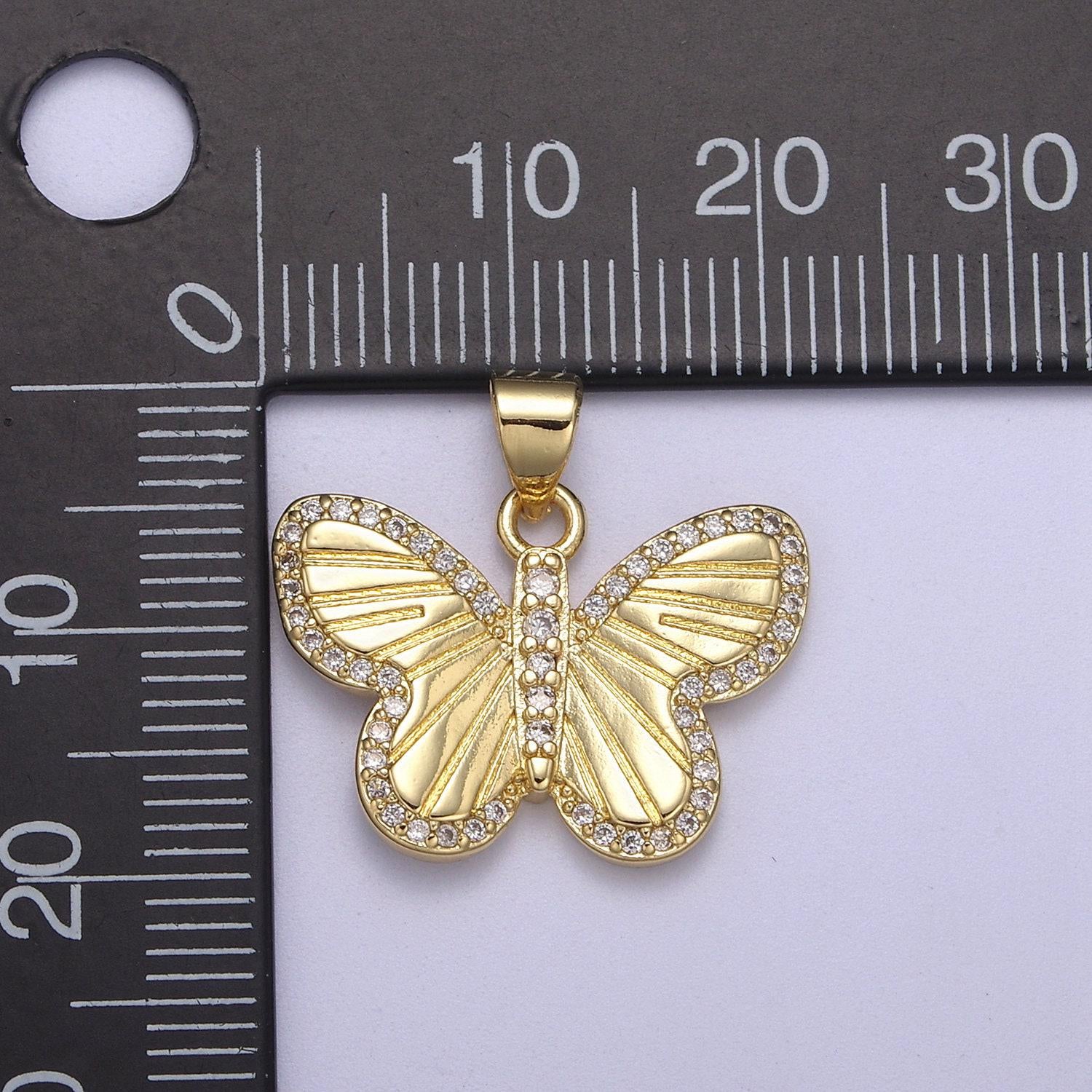 Dainty gold fill butterfly pendant with cz animal charm h-143
