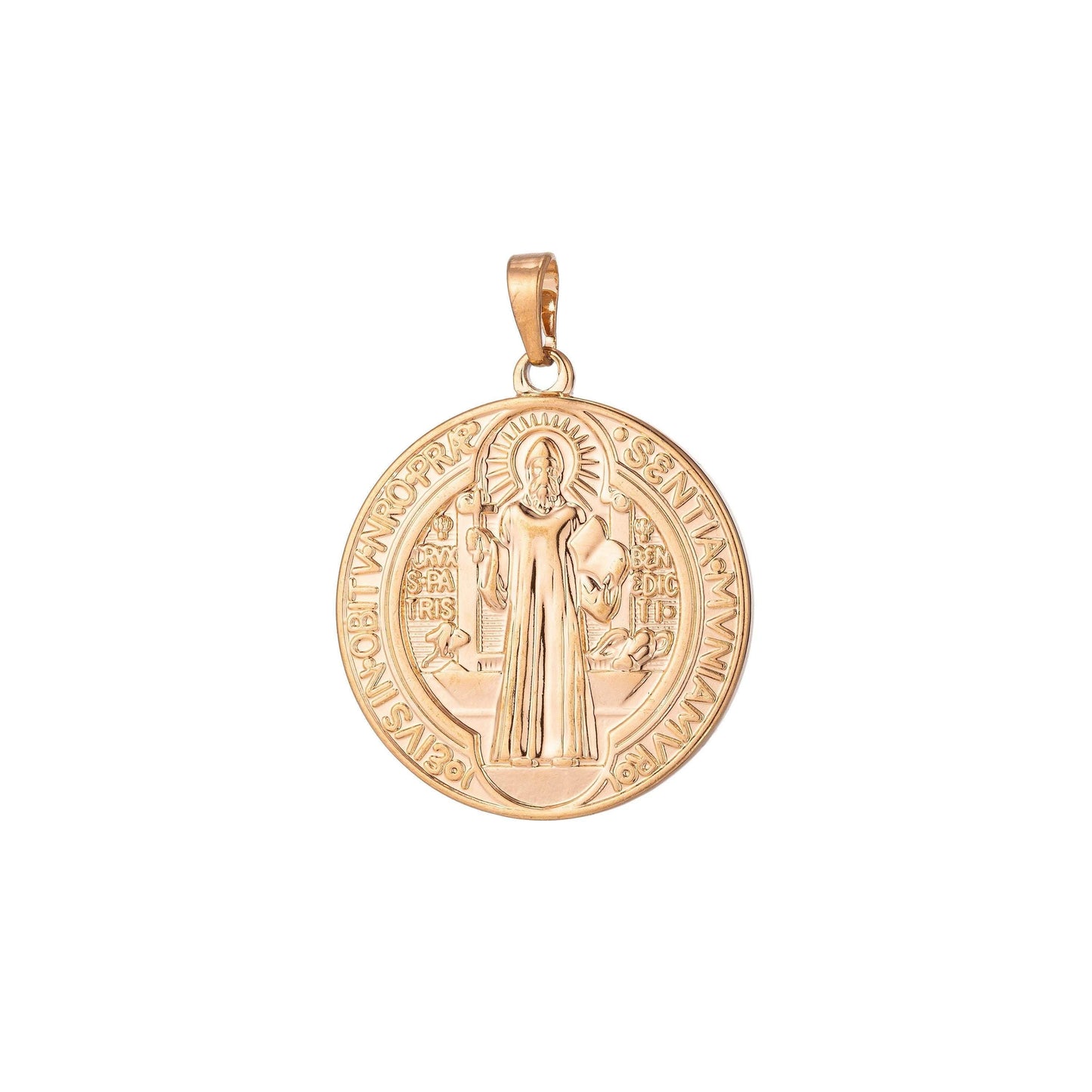 Coin saint benedict charm medallion santo benedicto religious pendant gold filled prayer charms catholic jewelry statement necklace