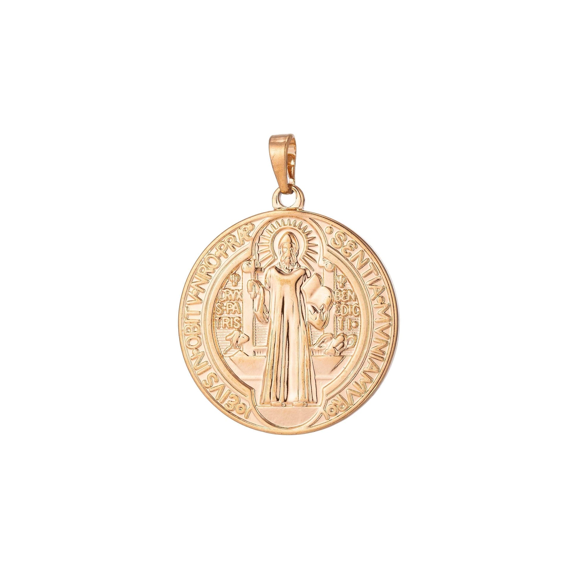 Coin saint benedict charm medallion santo benedicto religious pendant gold filled prayer charms catholic jewelry statement necklace