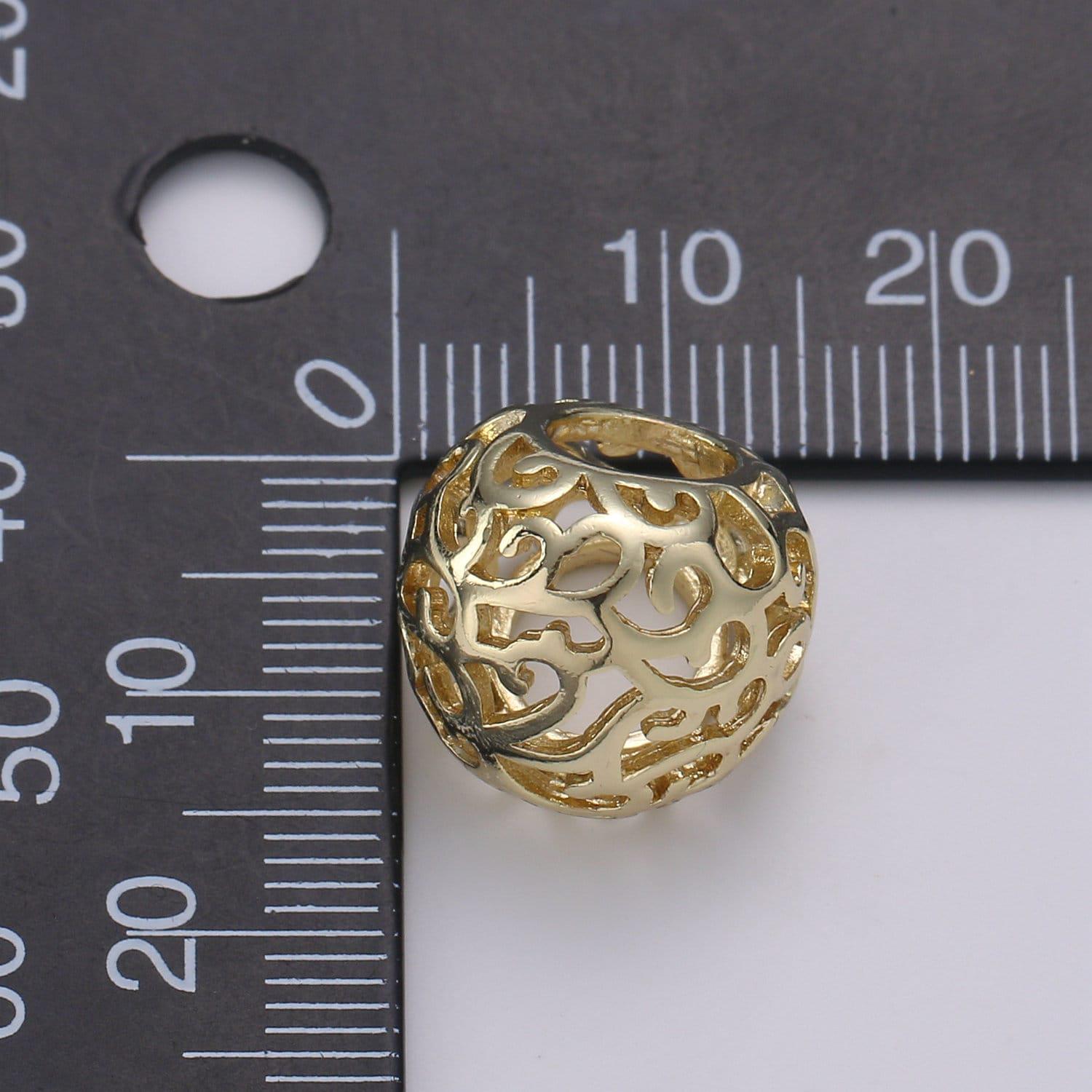 1pc 14k gold filigree beads spacer beads, for diy jewelry making european charms bead bracelet, bead size 15.5x13.7mm hole 6.9mm,410