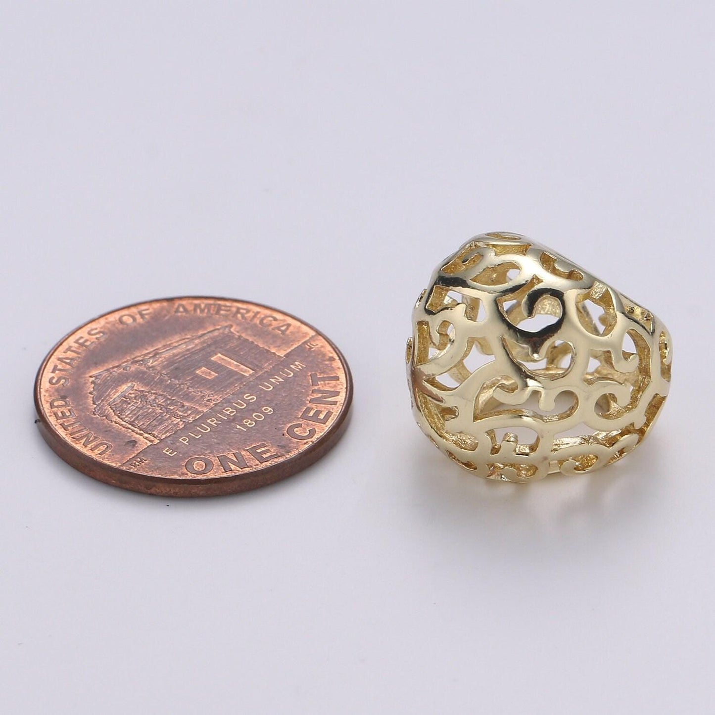 1pc 14k gold filigree beads spacer beads, for diy jewelry making european charms bead bracelet, bead size 15.5x13.7mm hole 6.9mm,410