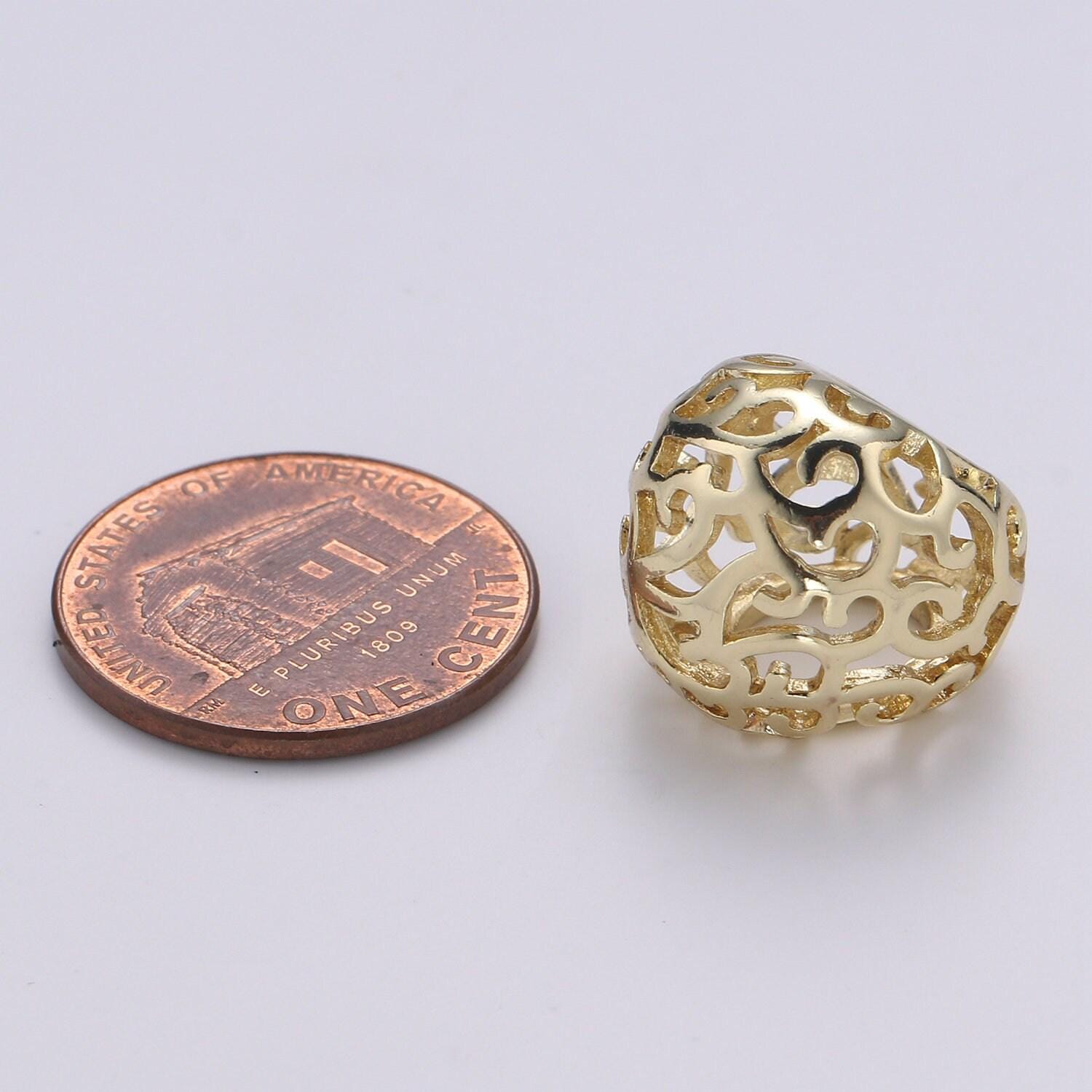 1pc 14k gold filigree beads spacer beads, for diy jewelry making european charms bead bracelet, bead size 15.5x13.7mm hole 6.9mm,410