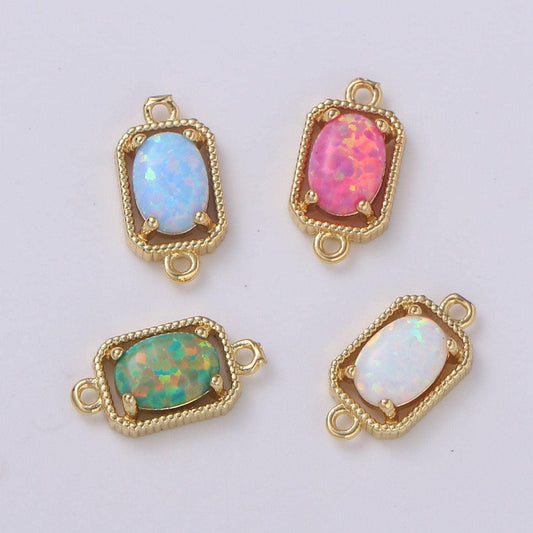 Gold oval opal connector octagon link connector opalite charm connector- for necklace bracelet component. f581.f582,f583,f584