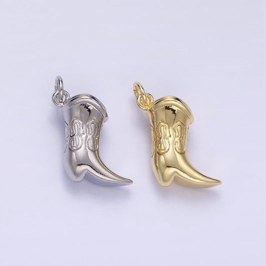 14k gold filled artisan engraved woman boots cowboy boots shoes charm in gold & silver | d416