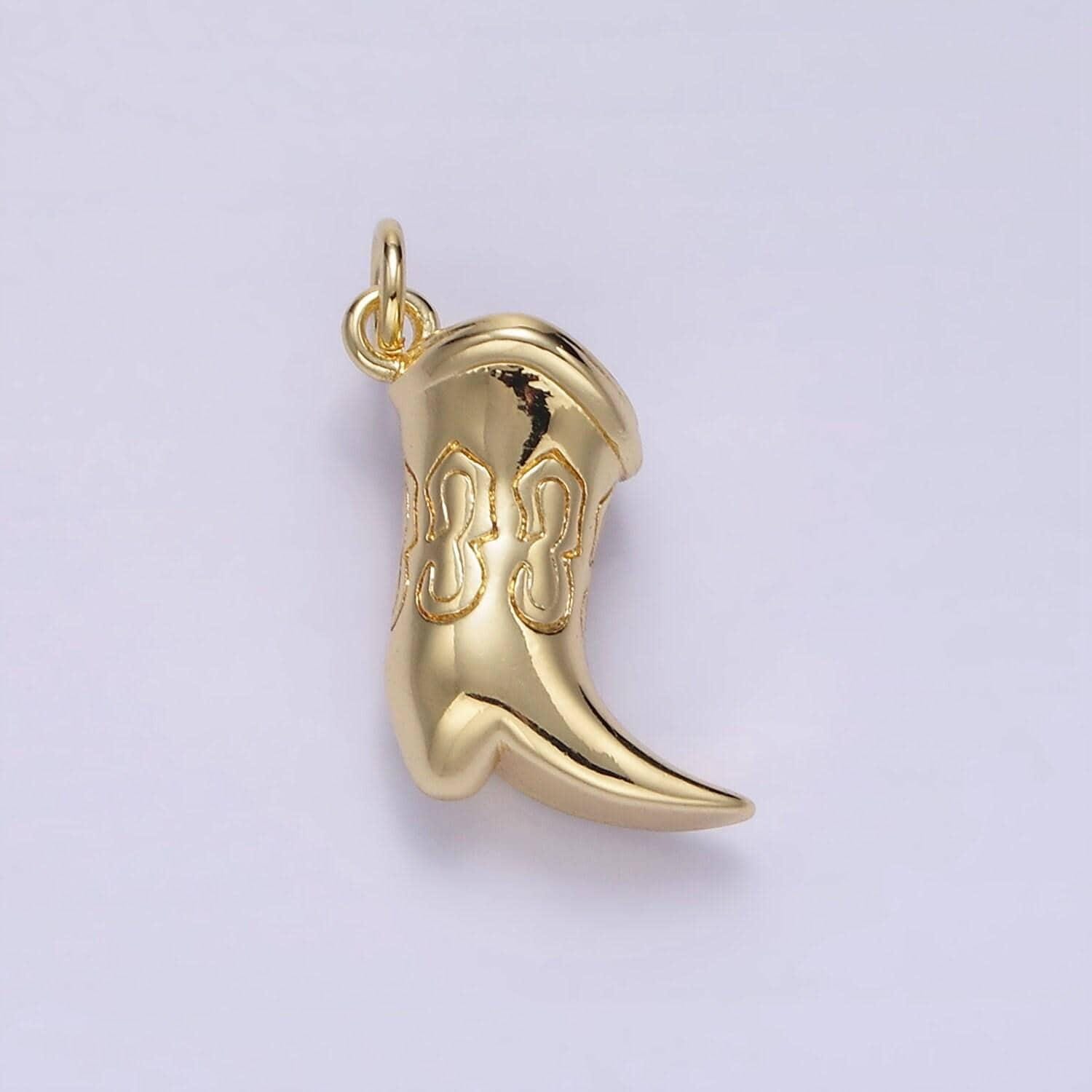 14k gold filled artisan engraved woman boots cowboy boots shoes charm in gold & silver | d416