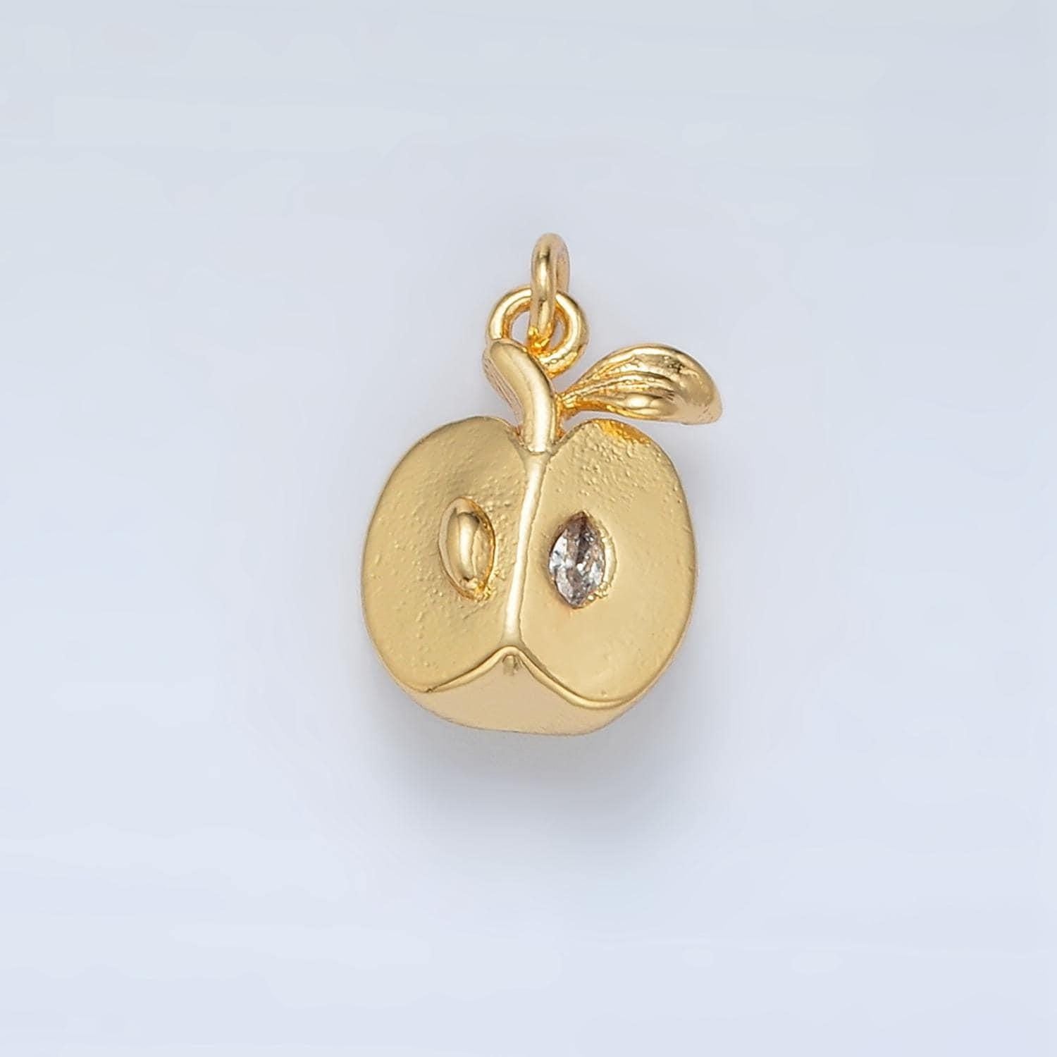 Gold apple fruit puffed minimalist add-on charm fruit food pendant jewelry inspired for teacher appreciation gift idea | n-1363