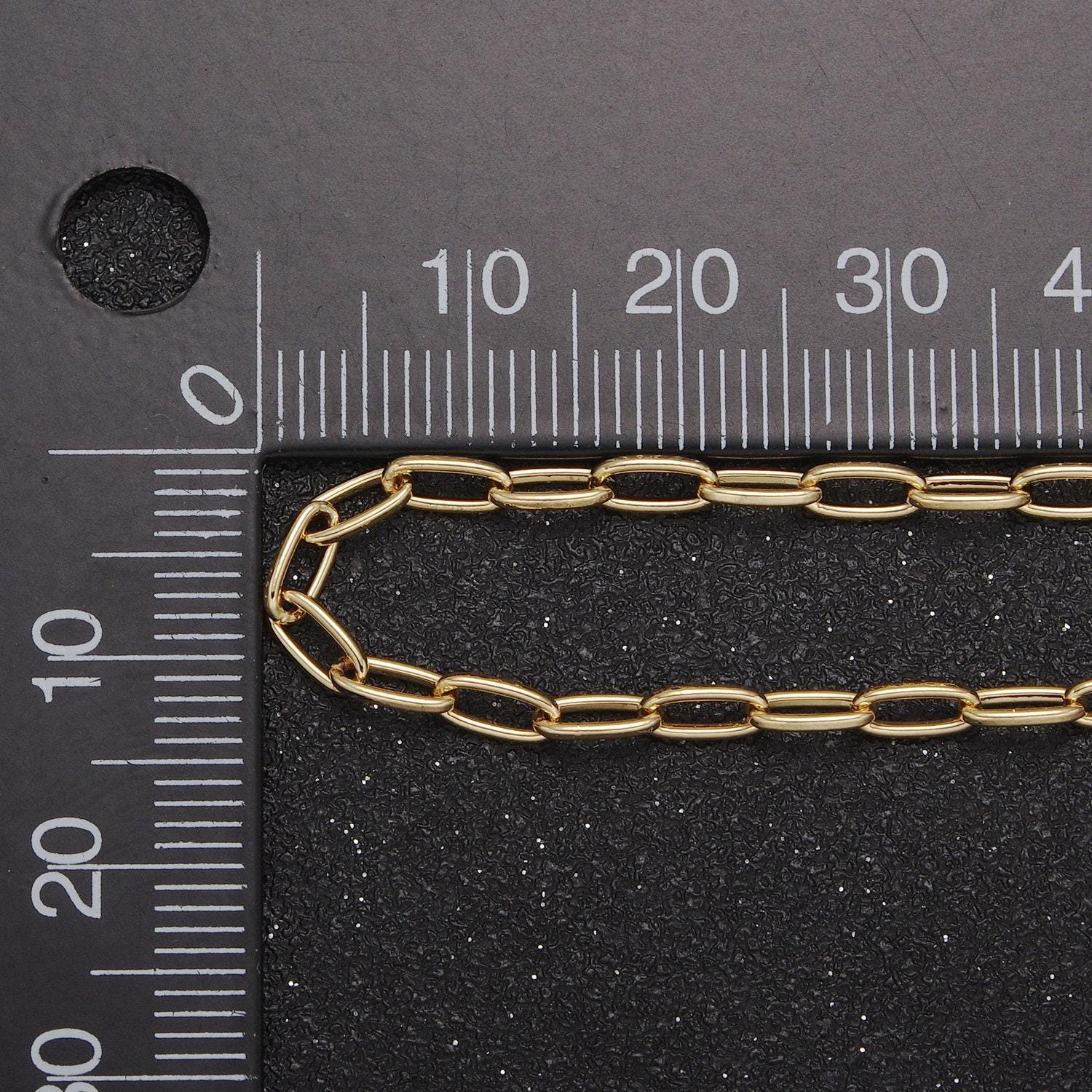 24k gold filled paper clip chain by yard, paperclip chain 2.5-3mm width, wholesale bulk roll chain for jewelry making, 652