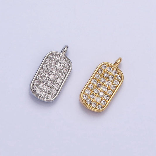 Mini cz micro pave military tag charm, gold plated cubic zirconia pave dog tag pendant ac737 ac738