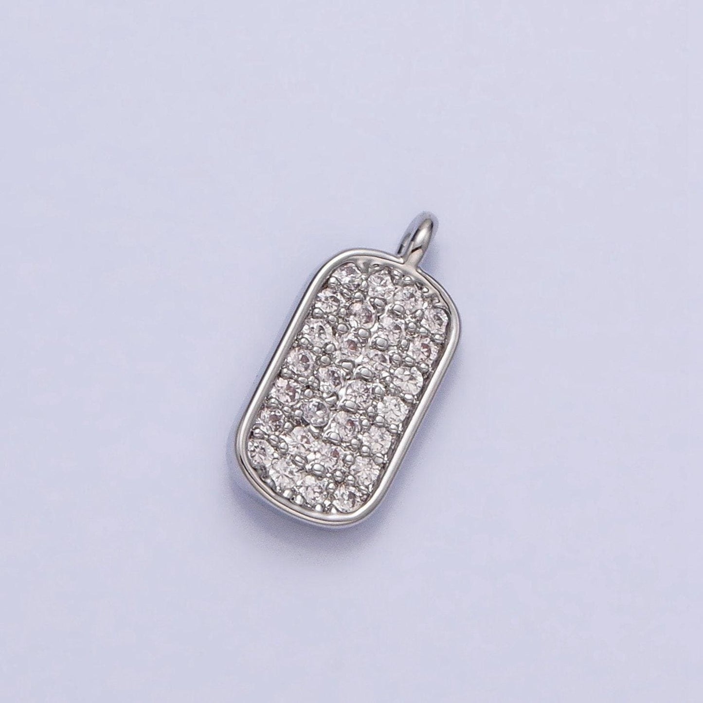 Mini cz micro pave military tag charm, gold plated cubic zirconia pave dog tag pendant ac737 ac738
