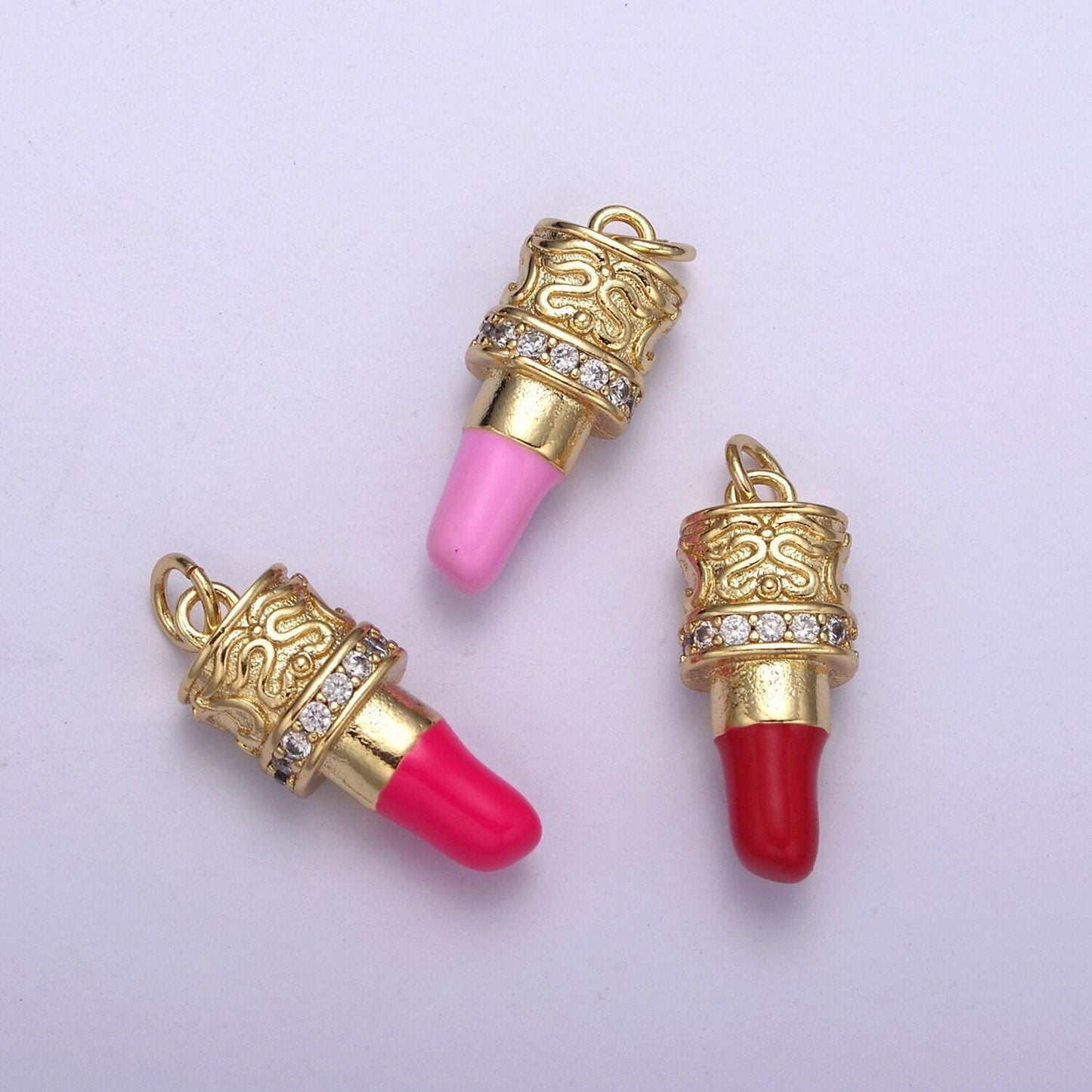 Cz pave pink lipstick charm, lipstick charm, make-up charm, bracelet charm, necklace charm,25x8.8mm, jewelry making charm n-258/n-259/n-260