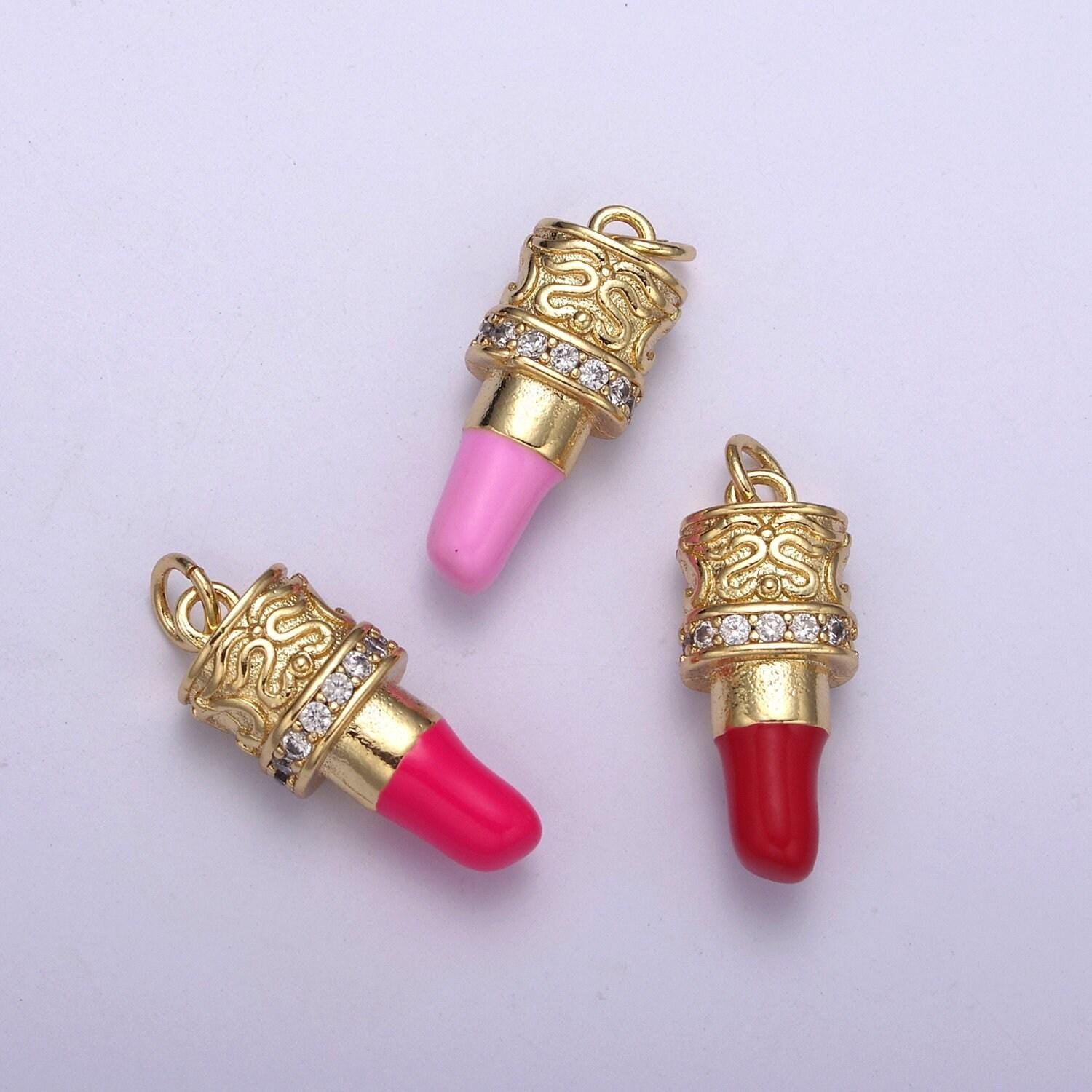 Cz pave pink lipstick charm, lipstick charm, make-up charm, bracelet charm, necklace charm,25x8.8mm, jewelry making charm n-258/n-259/n-260