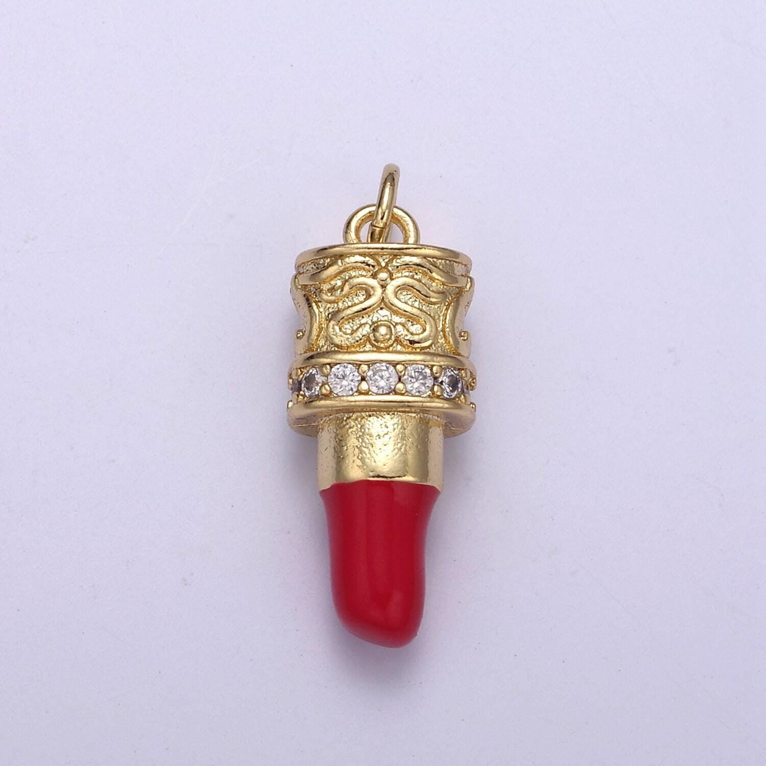 Cz pave pink lipstick charm, lipstick charm, make-up charm, bracelet charm, necklace charm,25x8.8mm, jewelry making charm n-258/n-259/n-260