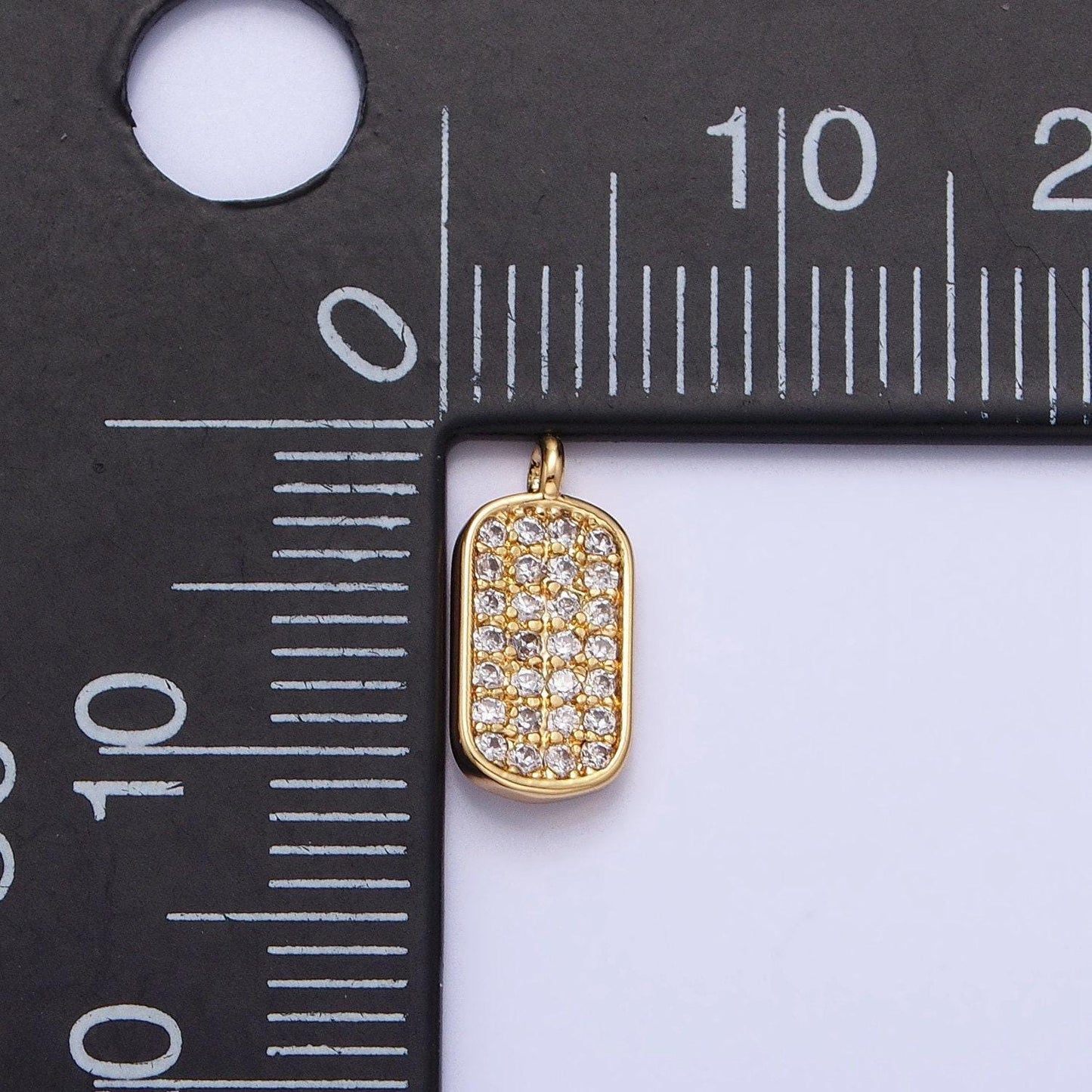 Mini cz micro pave military tag charm, gold plated cubic zirconia pave dog tag pendant ac737 ac738
