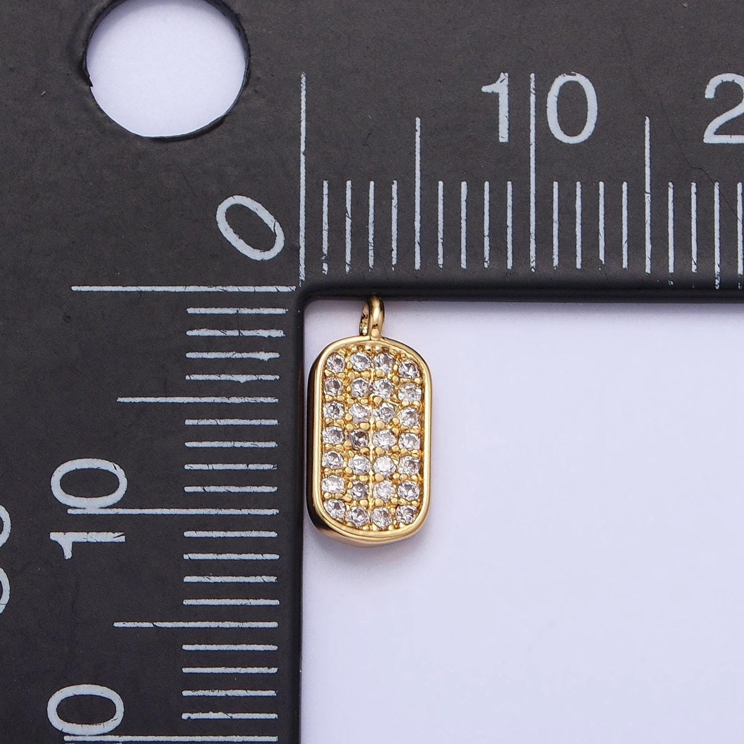 Mini cz micro pave military tag charm, gold plated cubic zirconia pave dog tag pendant ac737 ac738