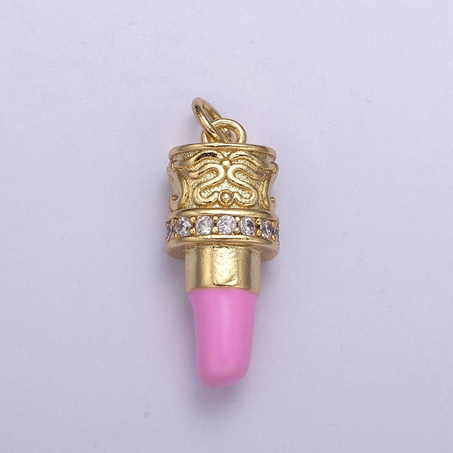 Cz pave pink lipstick charm, lipstick charm, make-up charm, bracelet charm, necklace charm,25x8.8mm, jewelry making charm n-258/n-259/n-260