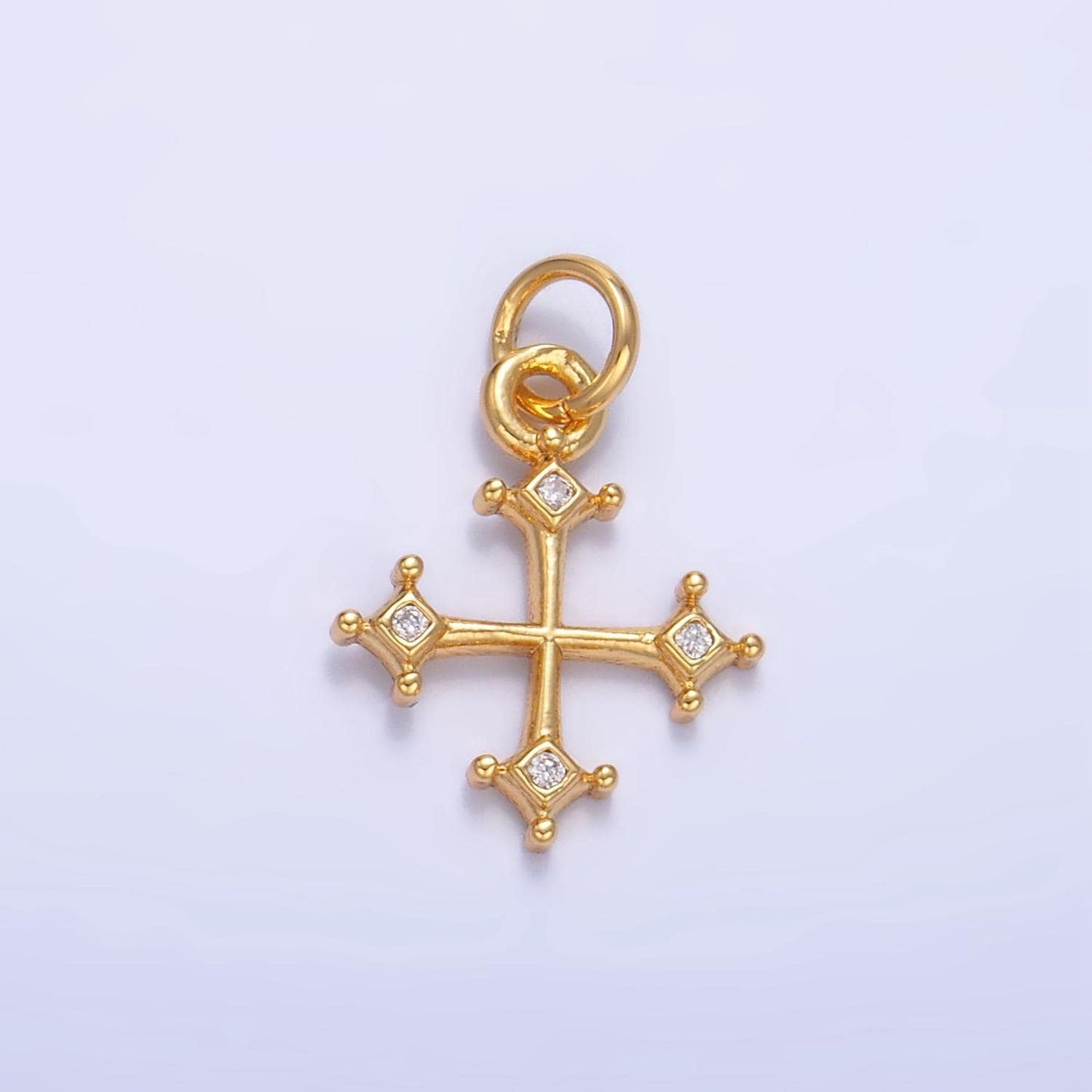 Mini small cz diamond shaped 24k gold filled religious cross charm | w-113