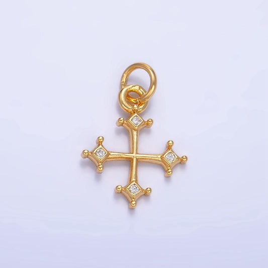 Mini small cz diamond shaped 24k gold filled religious cross charm | w-113
