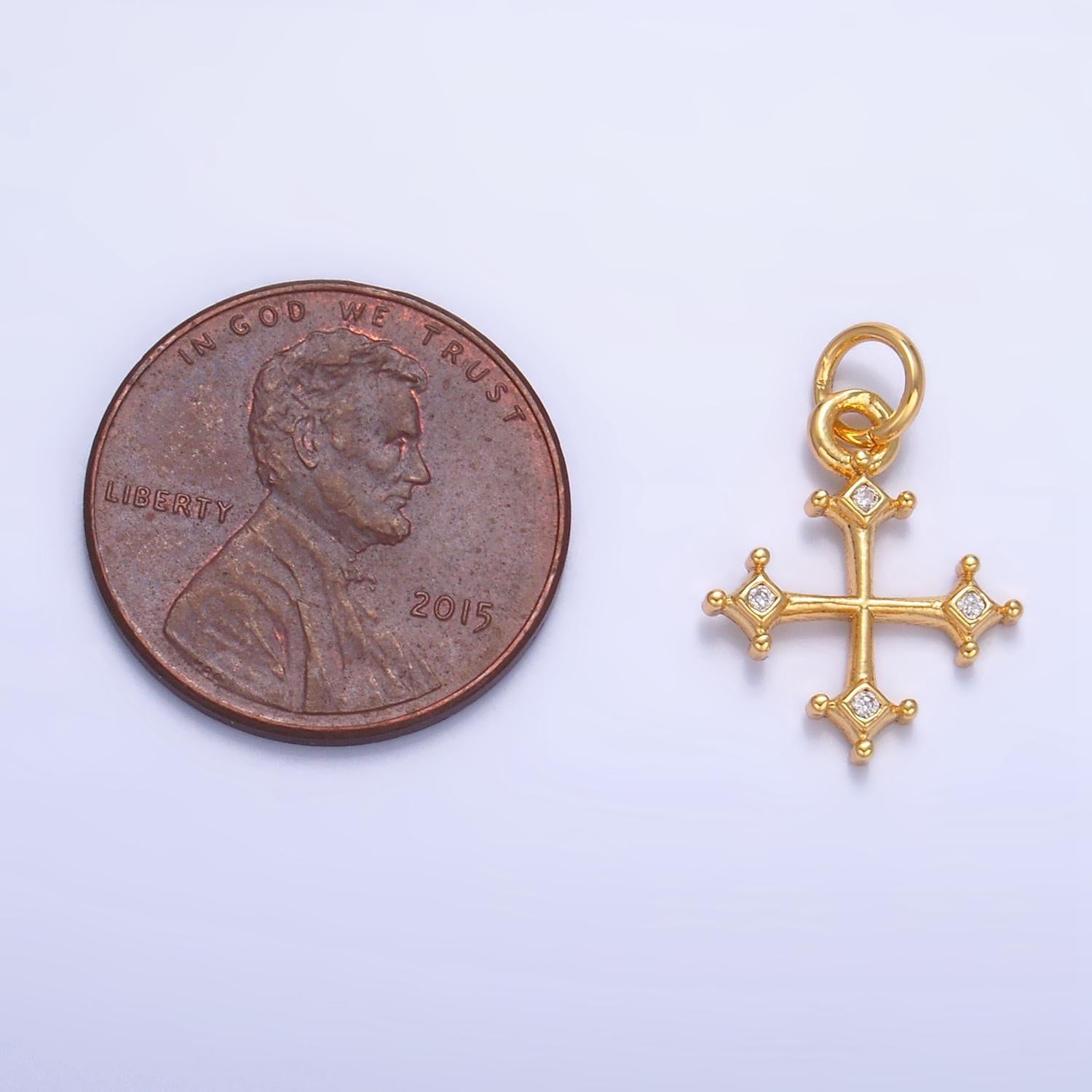 Mini small cz diamond shaped 24k gold filled religious cross charm | w-113