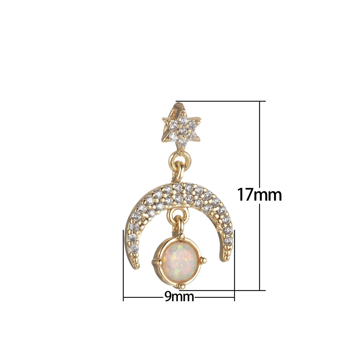 Opal moon star charms dainty celestial charm pendant for diy jewelry making accessaries micro pave crescent moon charm