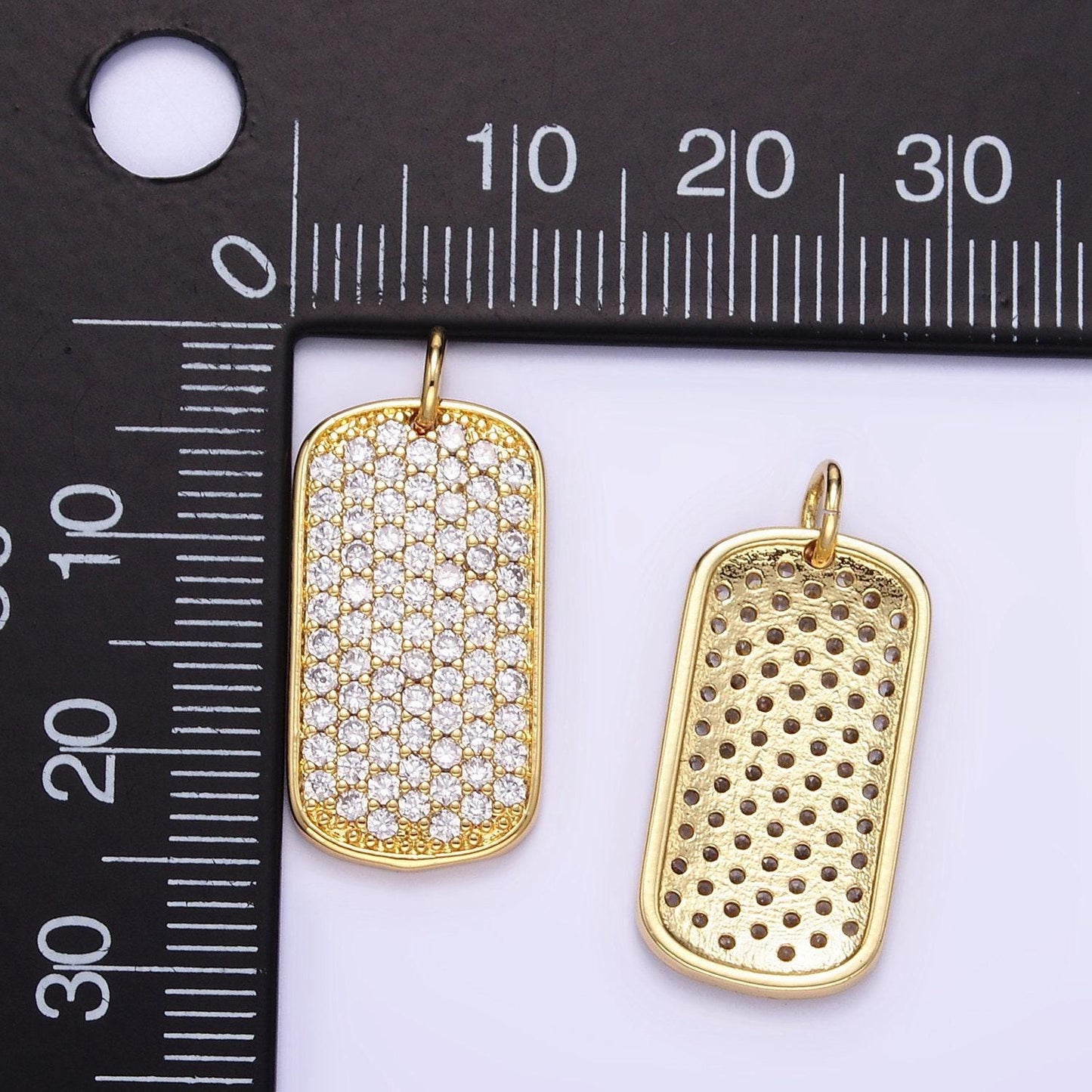 Cz micro pave military tag charm, gold filled cubic zirconia pave dog tag pendant e346