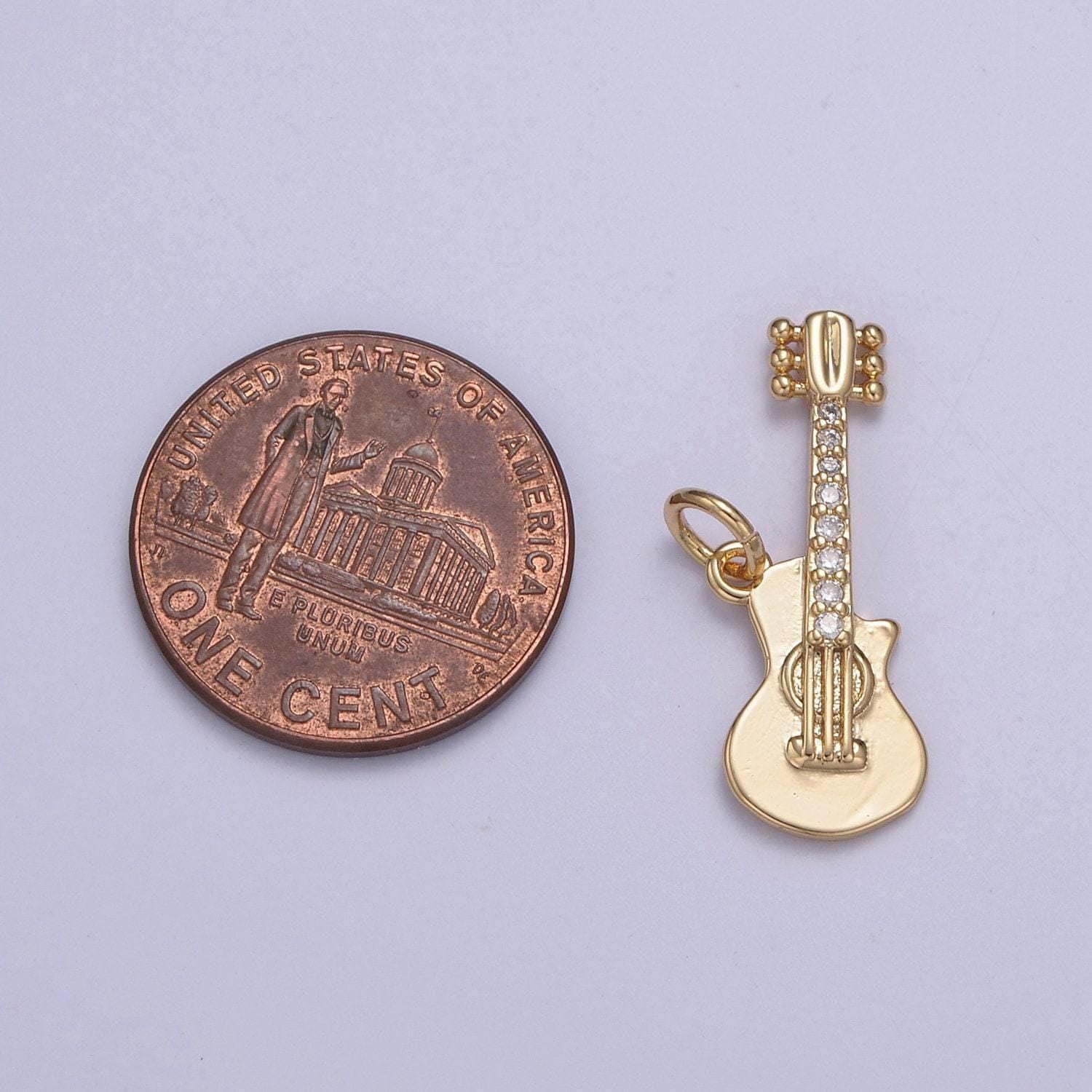 16k gold filled rock n roll tiny guitar charm musician guitarist with dainty micropave cz guitar for diy earring bracelet necklace supply