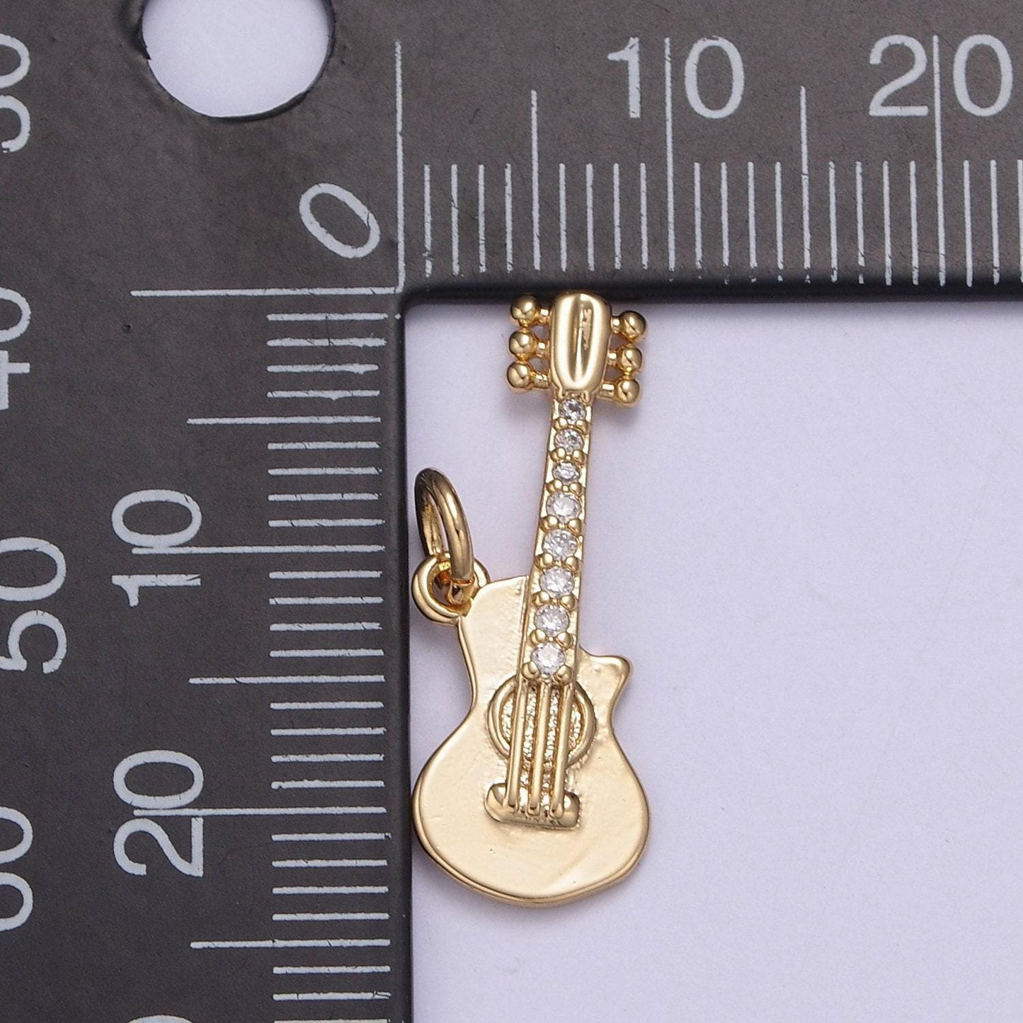 16k gold filled rock n roll tiny guitar charm musician guitarist with dainty micropave cz guitar for diy earring bracelet necklace supply