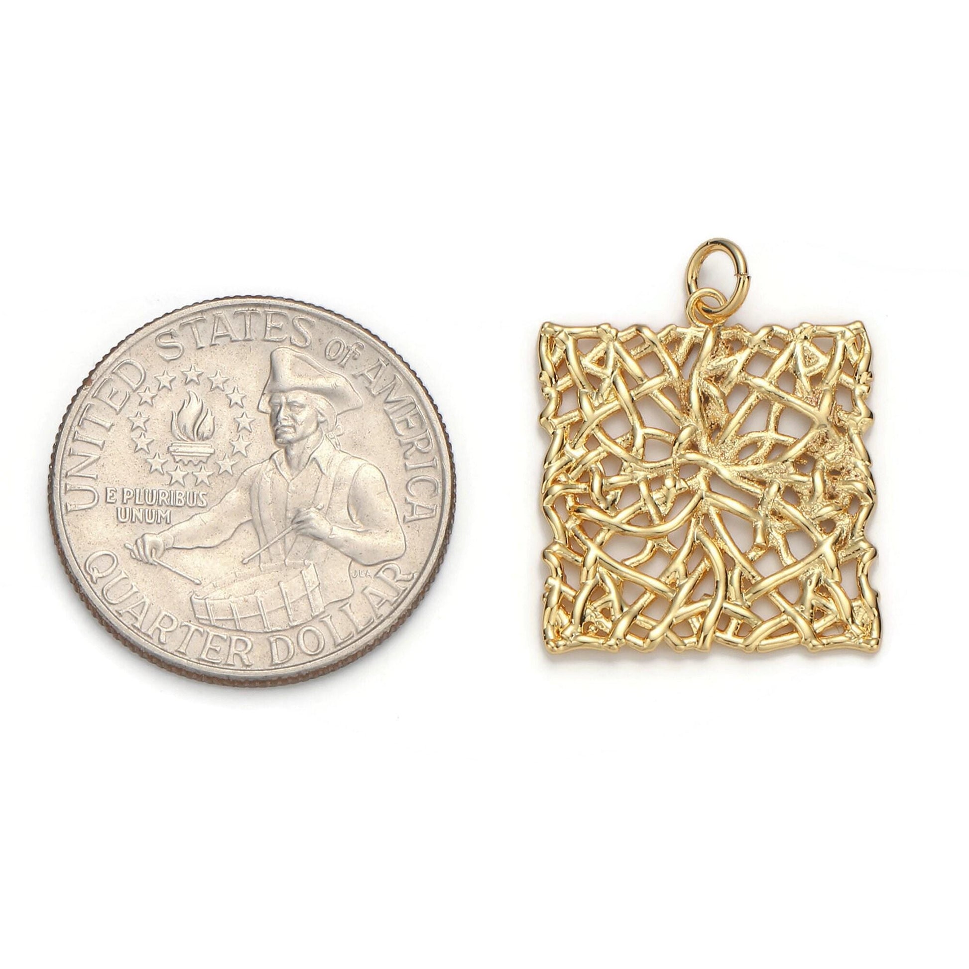 1pc 24k gold patterned square charm, branch paisley pendant charm, charm, for diy jewelry, gold color