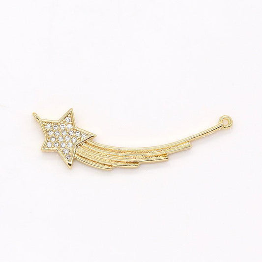 Shooting star goldplated charm connector, cz micro pave star charm, cubic zirconia star connector for necklace pendant double bail, 610