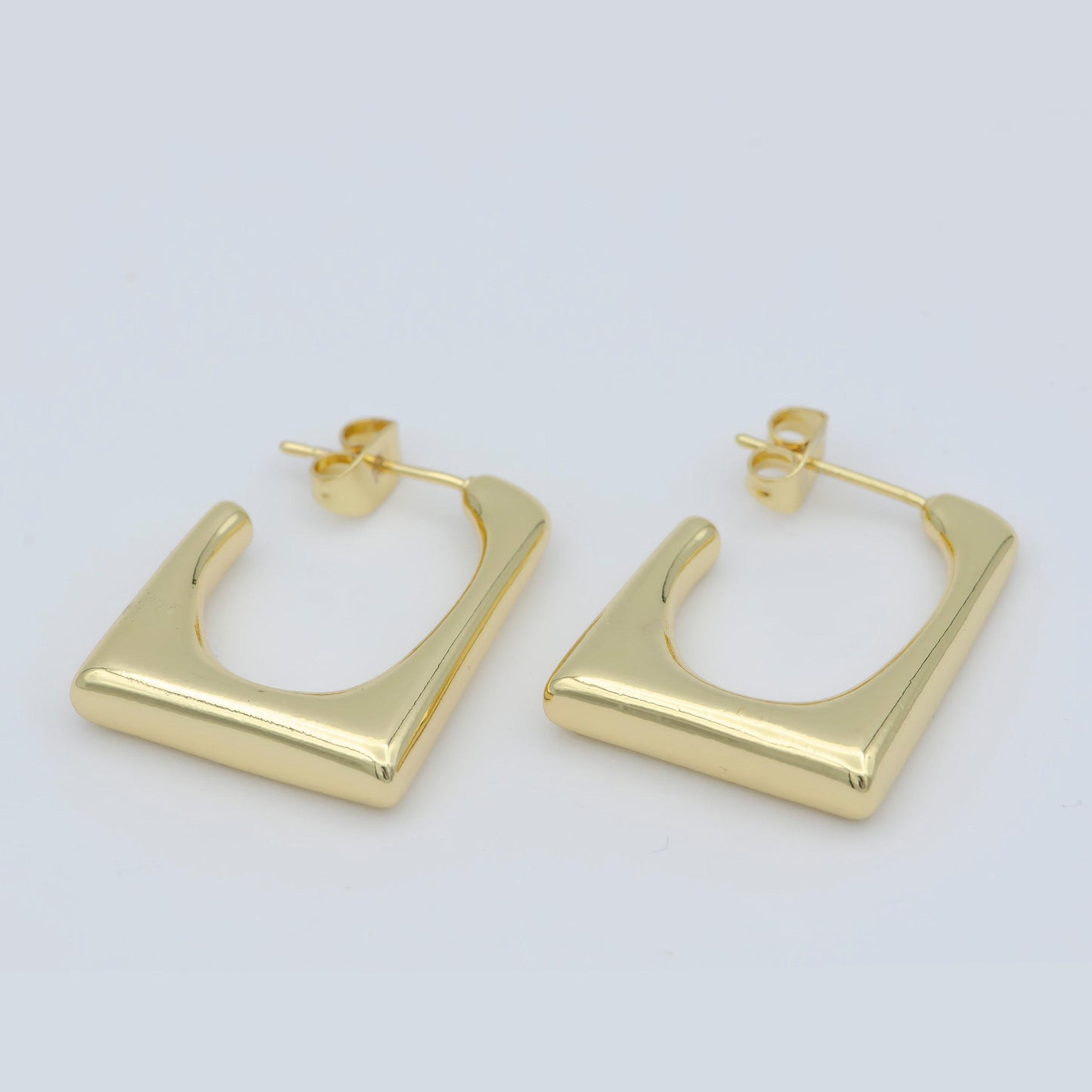 14k gf dainty squared hoops chunky gold hoops,light everyday wear hoop earrings,bold zoom hoop earring unique shape earring p-259