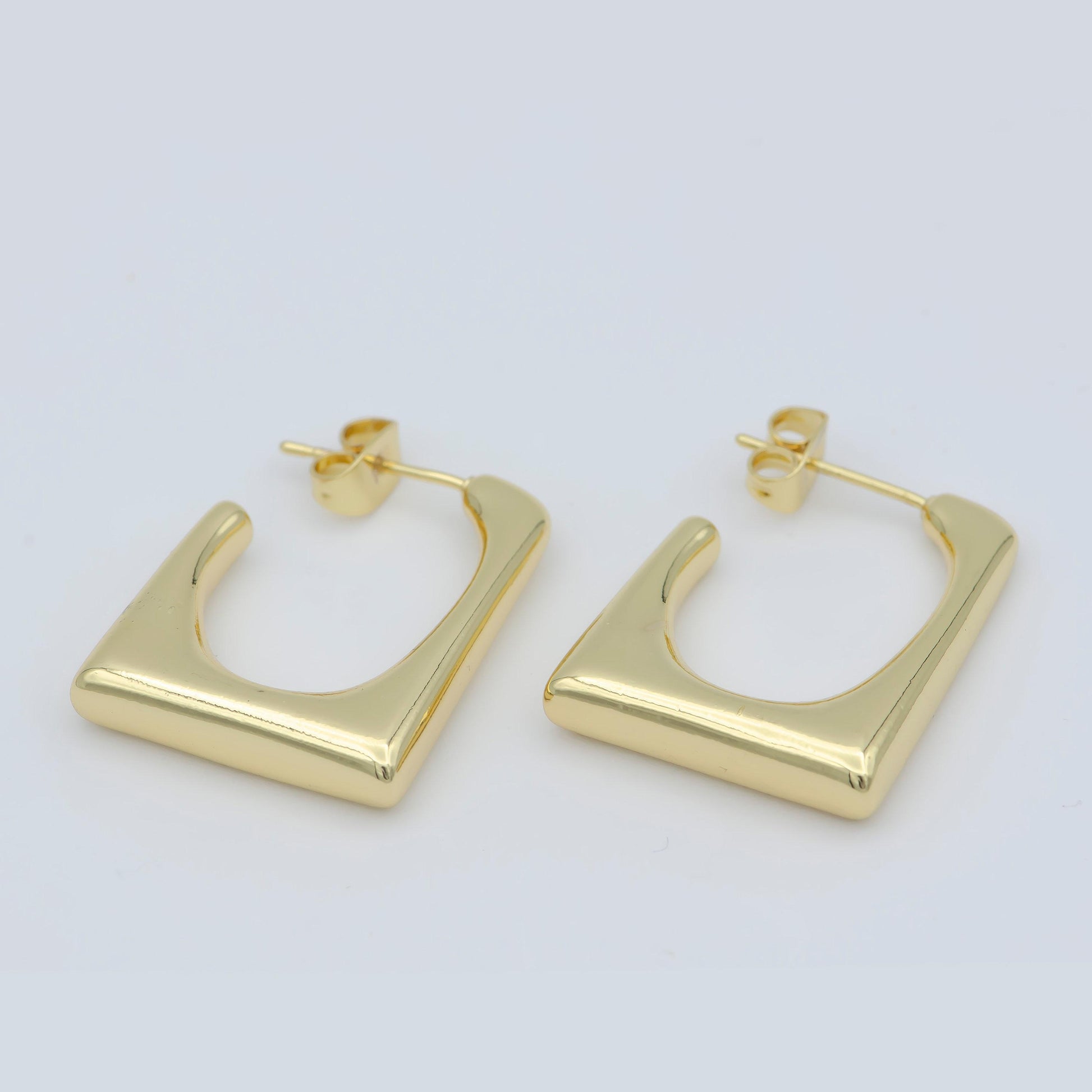 14k gf dainty squared hoops chunky gold hoops,light everyday wear hoop earrings,bold zoom hoop earring unique shape earring p-259